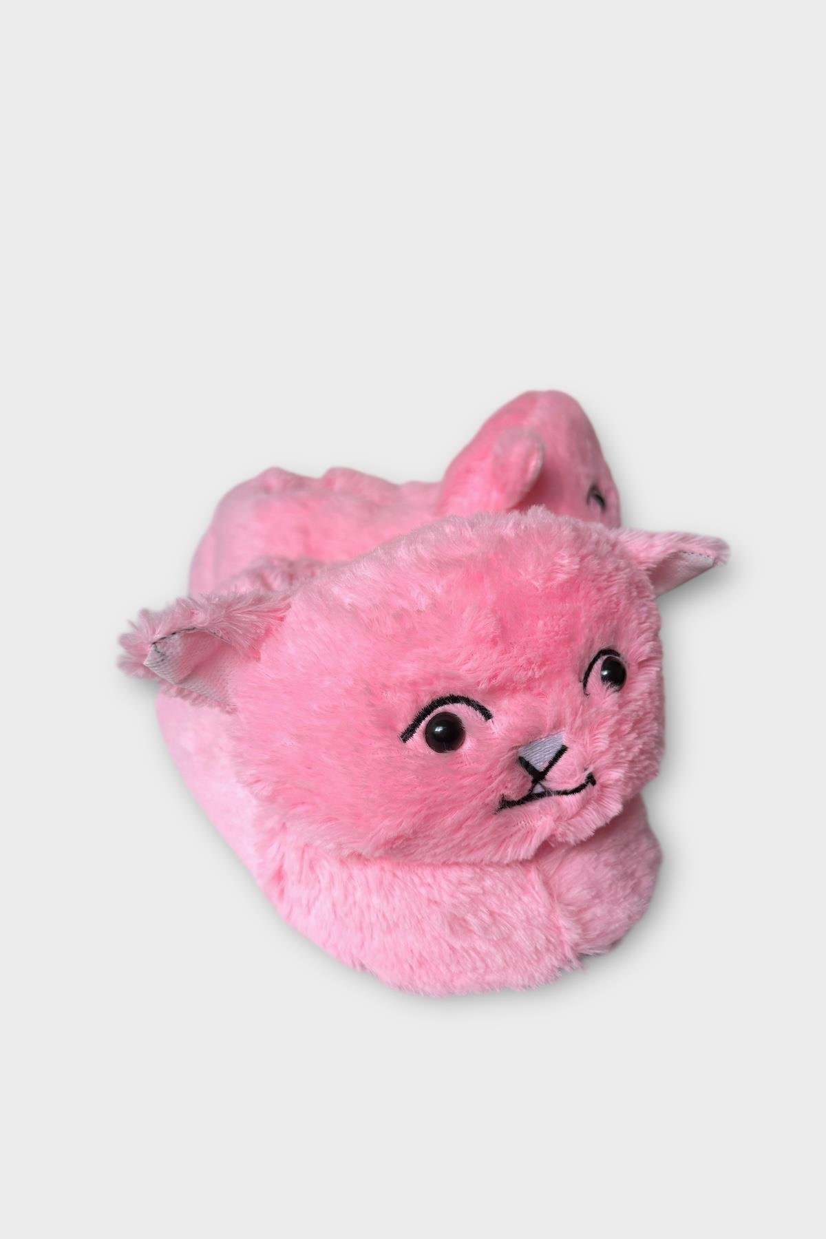 Kadın Sevimli Kedi Figürlü Peluş Panduf PEMBE - Görsel 4