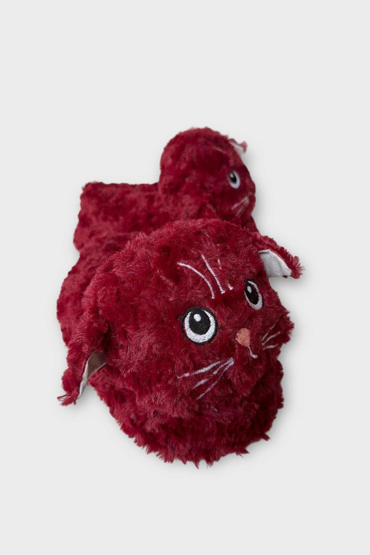 Kadın Sevimli Kedi Figürlü Peluş Panduf BORDO - Görsel 3