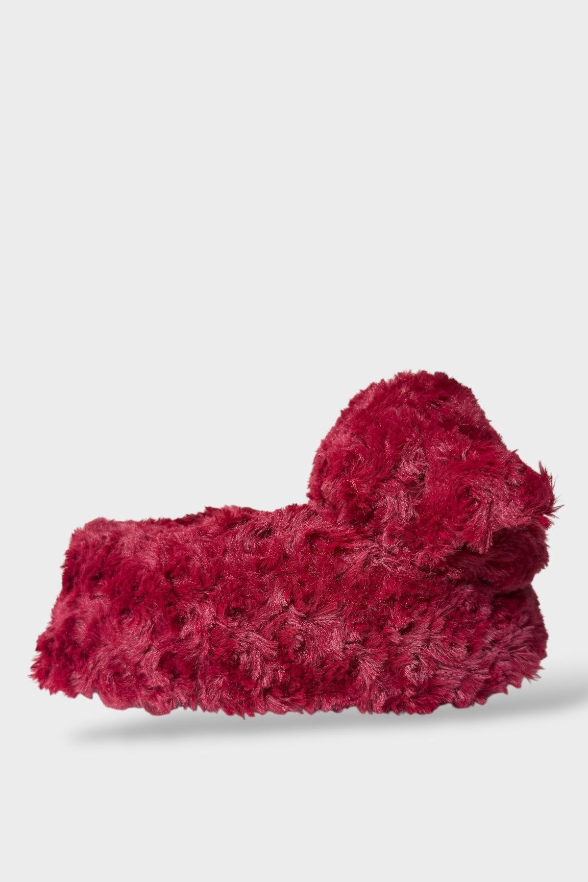 Kadın Sevimli Kedi Figürlü Peluş Panduf BORDO - Görsel 5