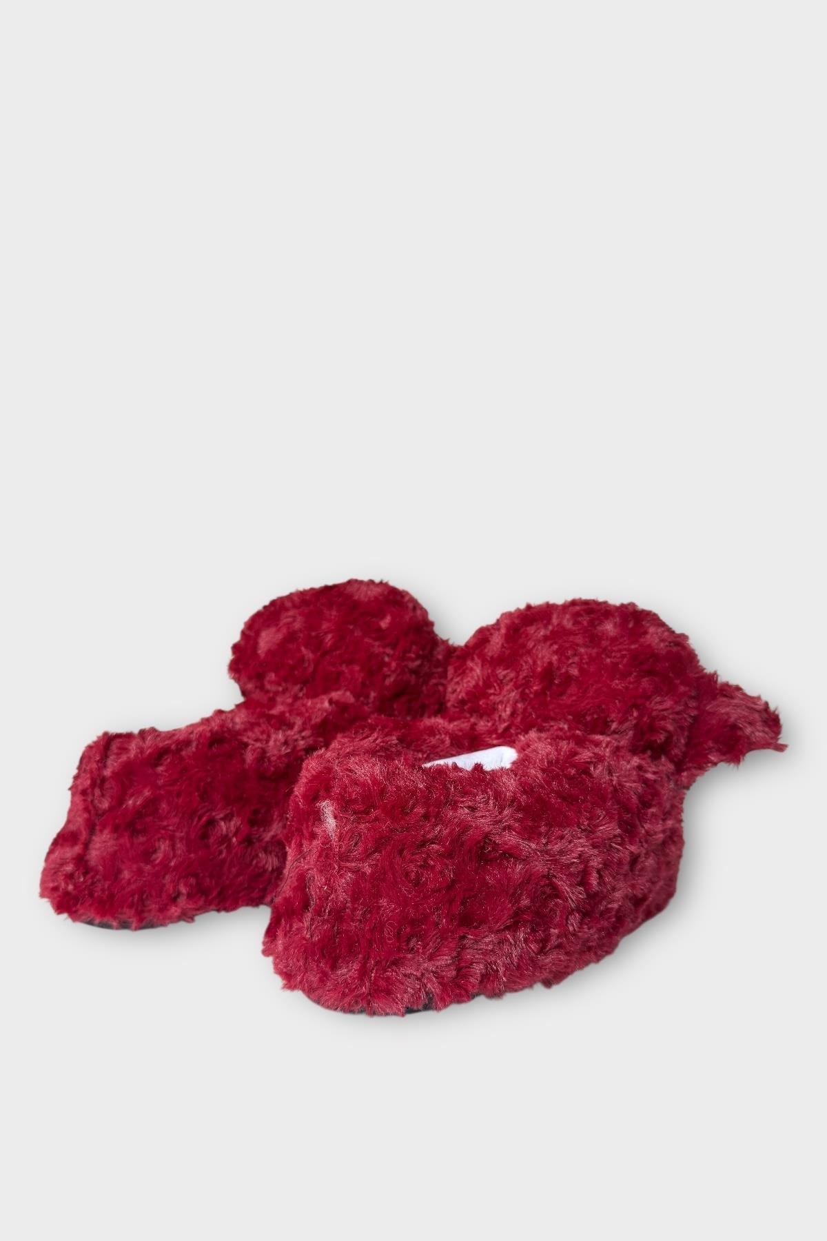 Kadın Sevimli Kedi Figürlü Peluş Panduf BORDO - Görsel 6