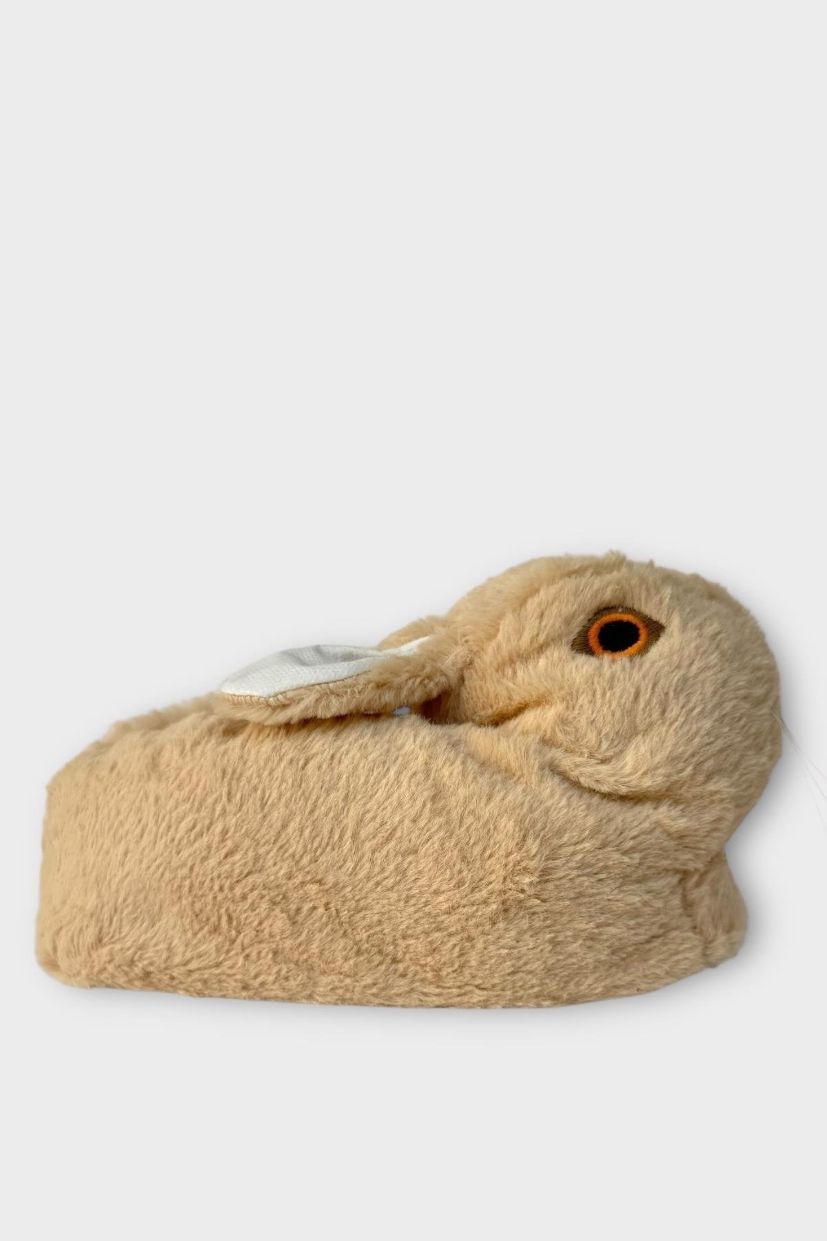 Peluş Tavşan Figürlü Kaymaz ve Ses Yapmaz Ev Panduf BEJ - Görsel 2