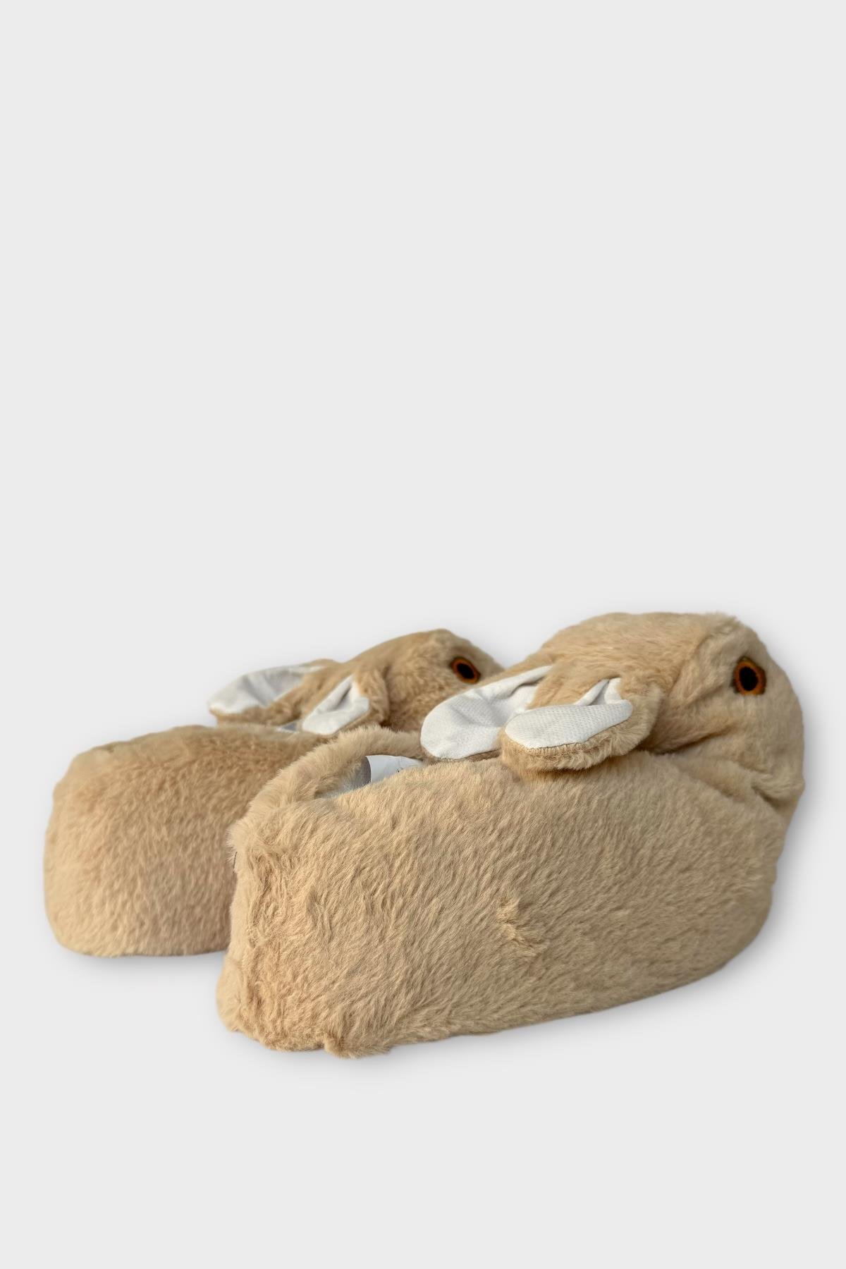 Peluş Tavşan Figürlü Kaymaz ve Ses Yapmaz Ev Panduf BEJ - Görsel 6