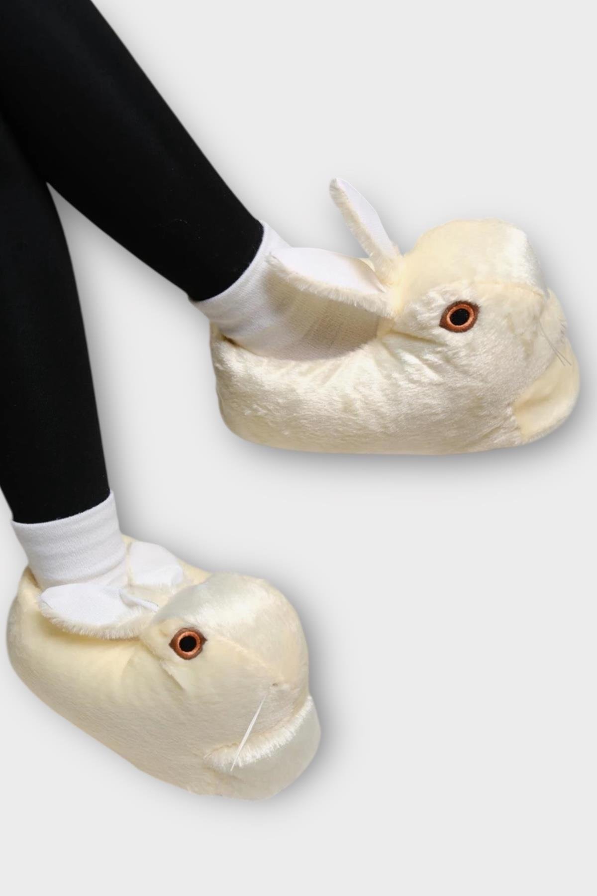 Peluş Tavşan Figürlü Kaymaz ve Ses Yapmaz Ev Panduf SARI