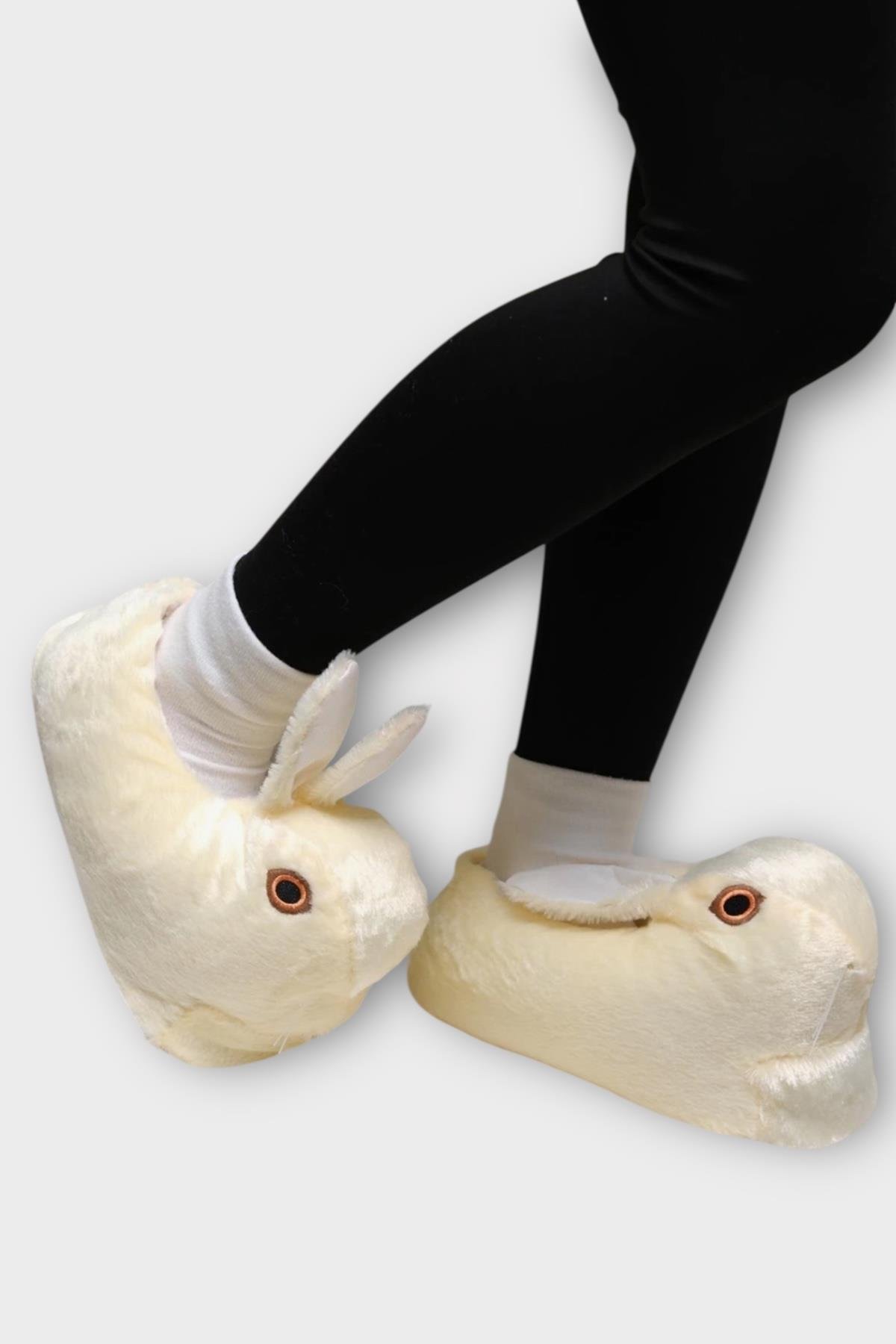 Peluş Tavşan Figürlü Kaymaz ve Ses Yapmaz Ev Panduf SARI - Görsel 2