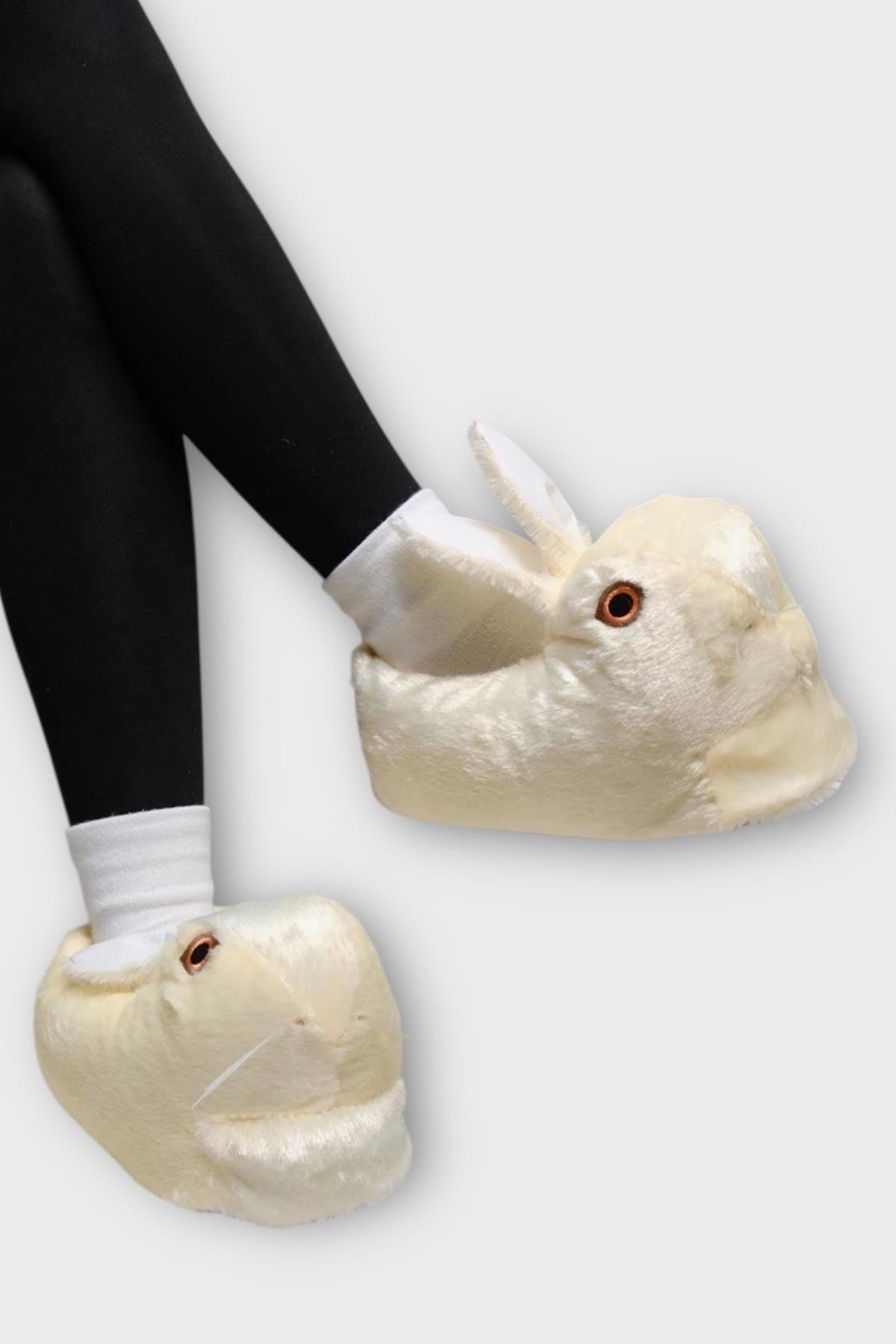 Peluş Tavşan Figürlü Kaymaz ve Ses Yapmaz Ev Panduf SARI - Görsel 4