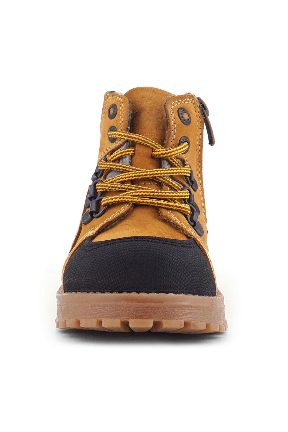 Hakiki Deri Sarı Gri Bağcıklı Fermuarlı Çocuk Bot - Görsel 4