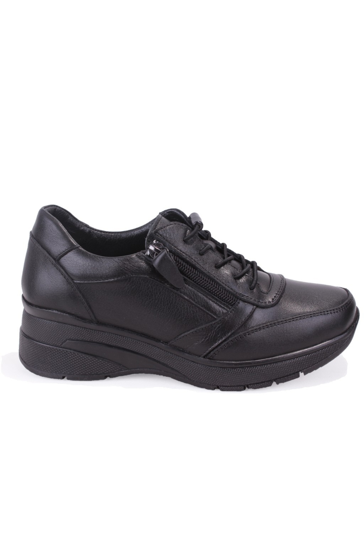DZA07-1309045 Siyah Ortopedik Günlük Deri Kadın Ayakkabı - Görsel 3