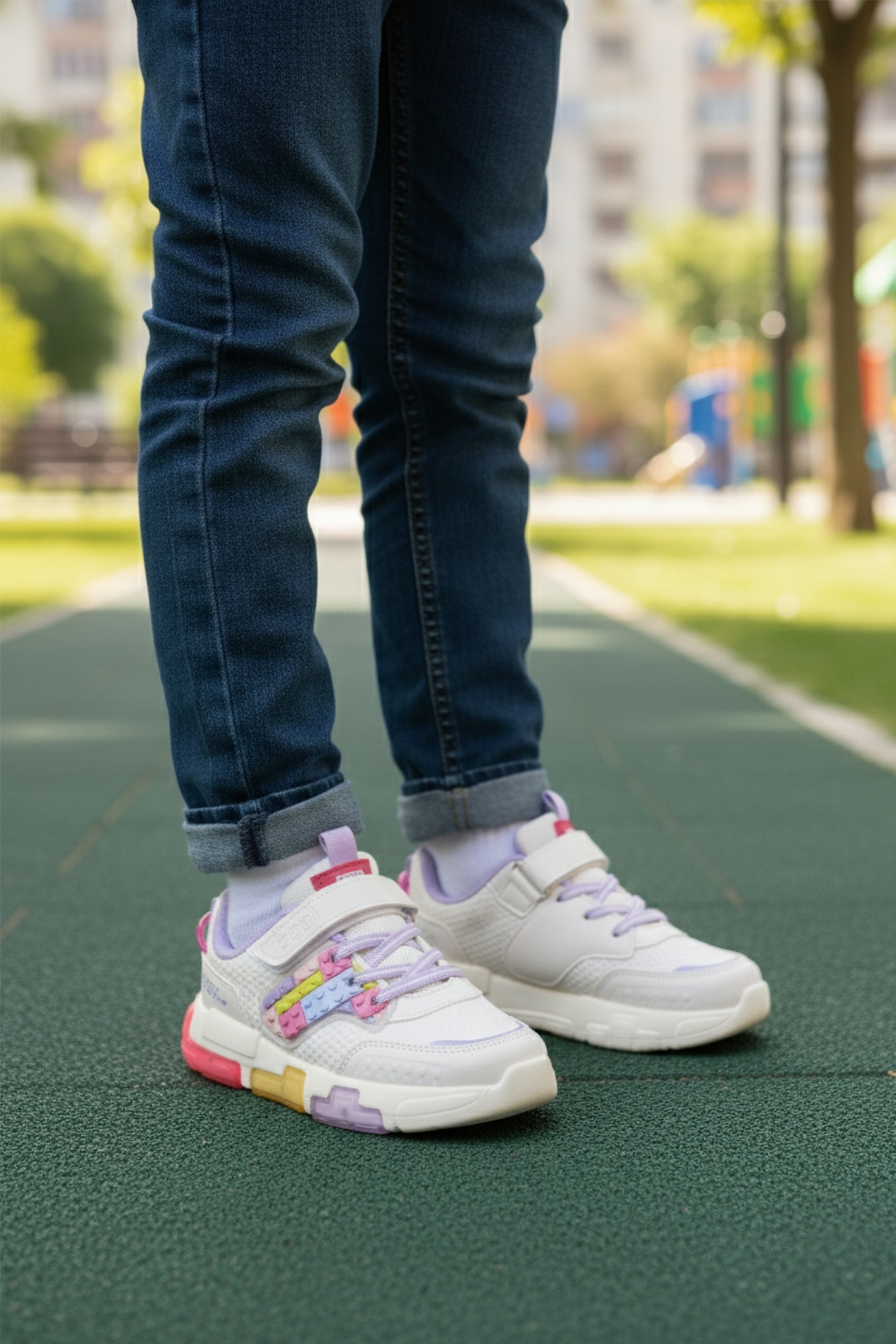 Lila Cırtlı Işıklı Hafif Kız Çocuk Spor Ayakkabı Heros P - Görsel 4