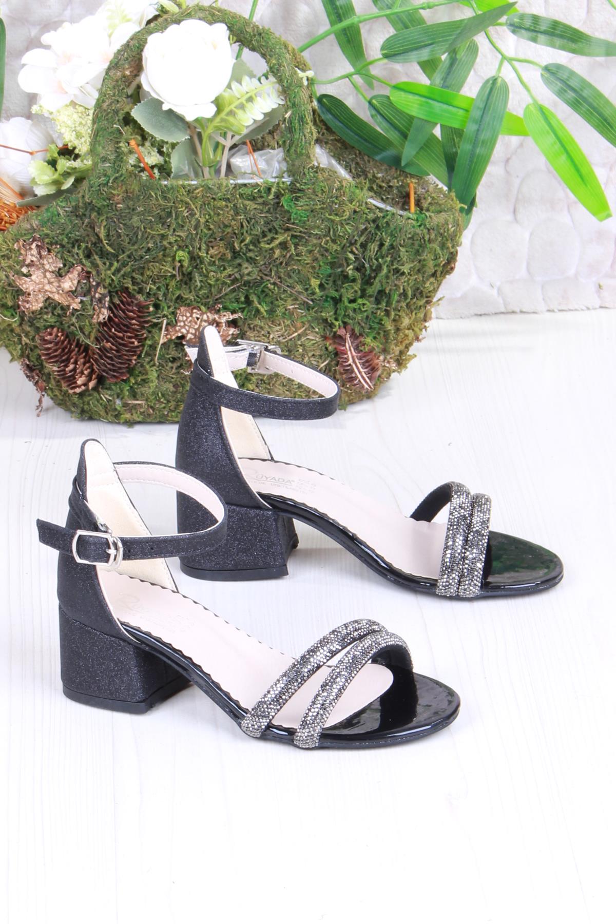 352087 Taşlı Detaylı Topuklu Kız Çocuk Abiye Ayakkabı - Görsel 2