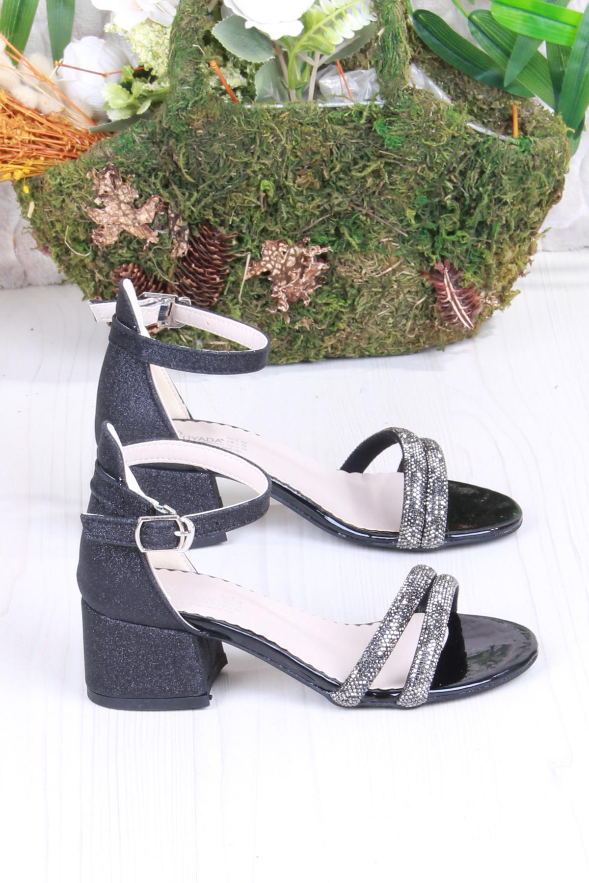 352087 Taşlı Detaylı Topuklu Kız Çocuk Abiye Ayakkabı - Görsel 3