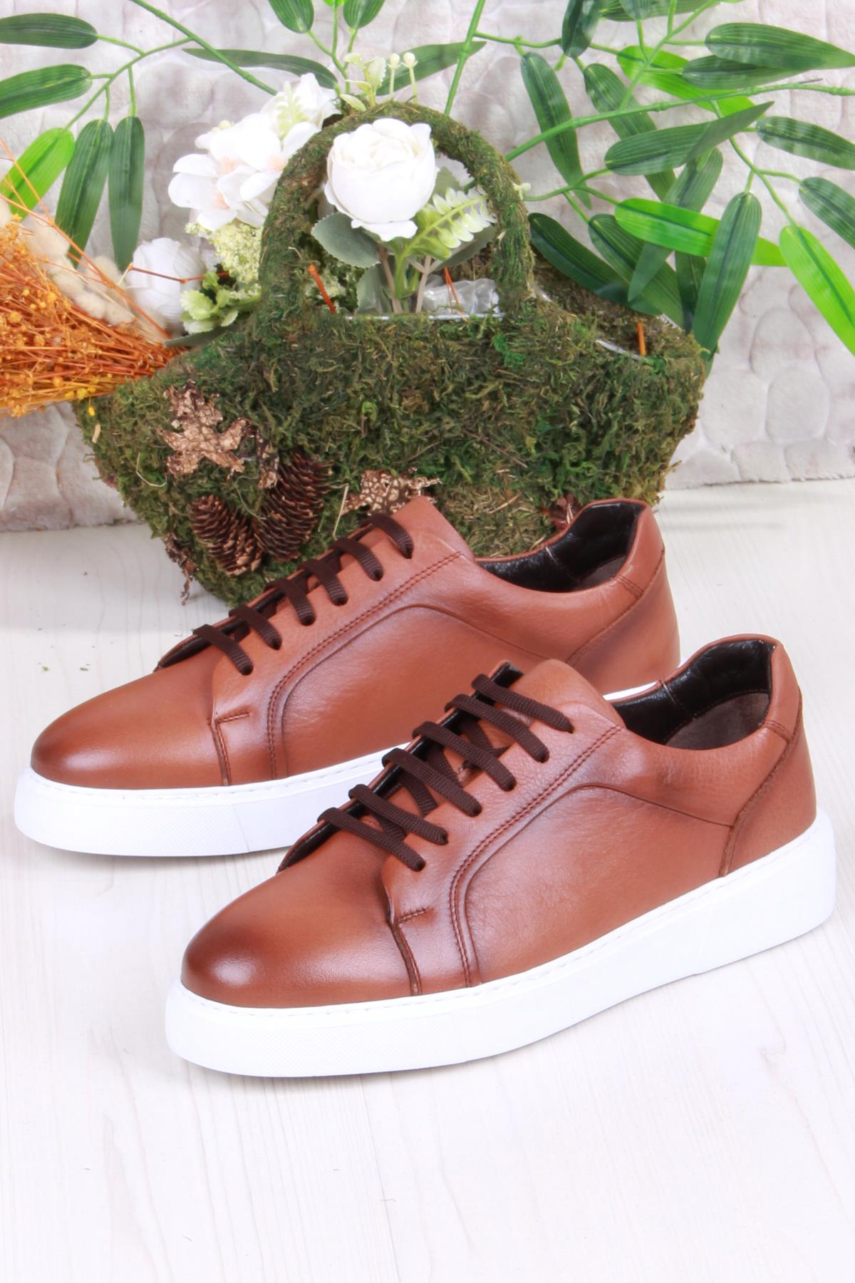 46642 Rahat Hakiki Deri Sneaker Erkek Ayakkabı - Görsel 4