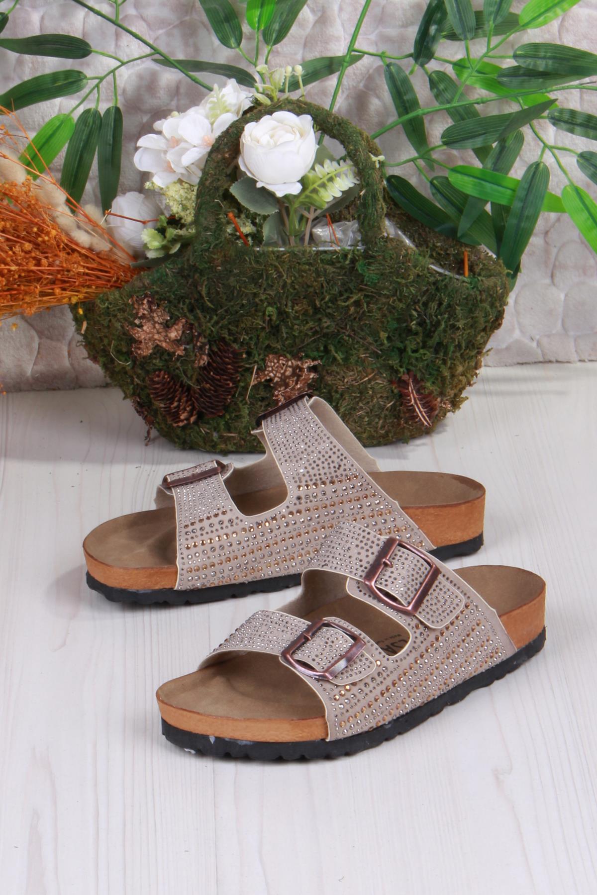 8731 Anatomik Rahat Taban Taşlı Çift Tokalı Şık Kadın Terlik - Görsel 5