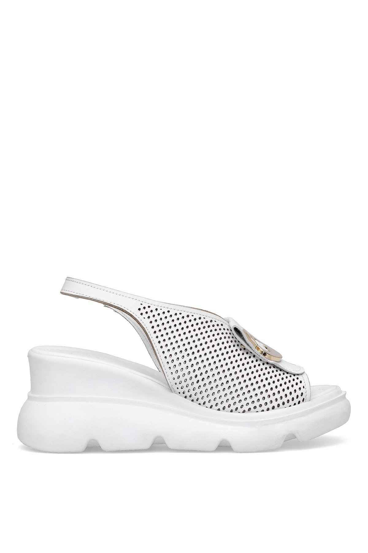 Elit Zeyn 8067 Kadın Hakiki Deri Dolgu Topuk Sandalet Beyaz - Görsel 2