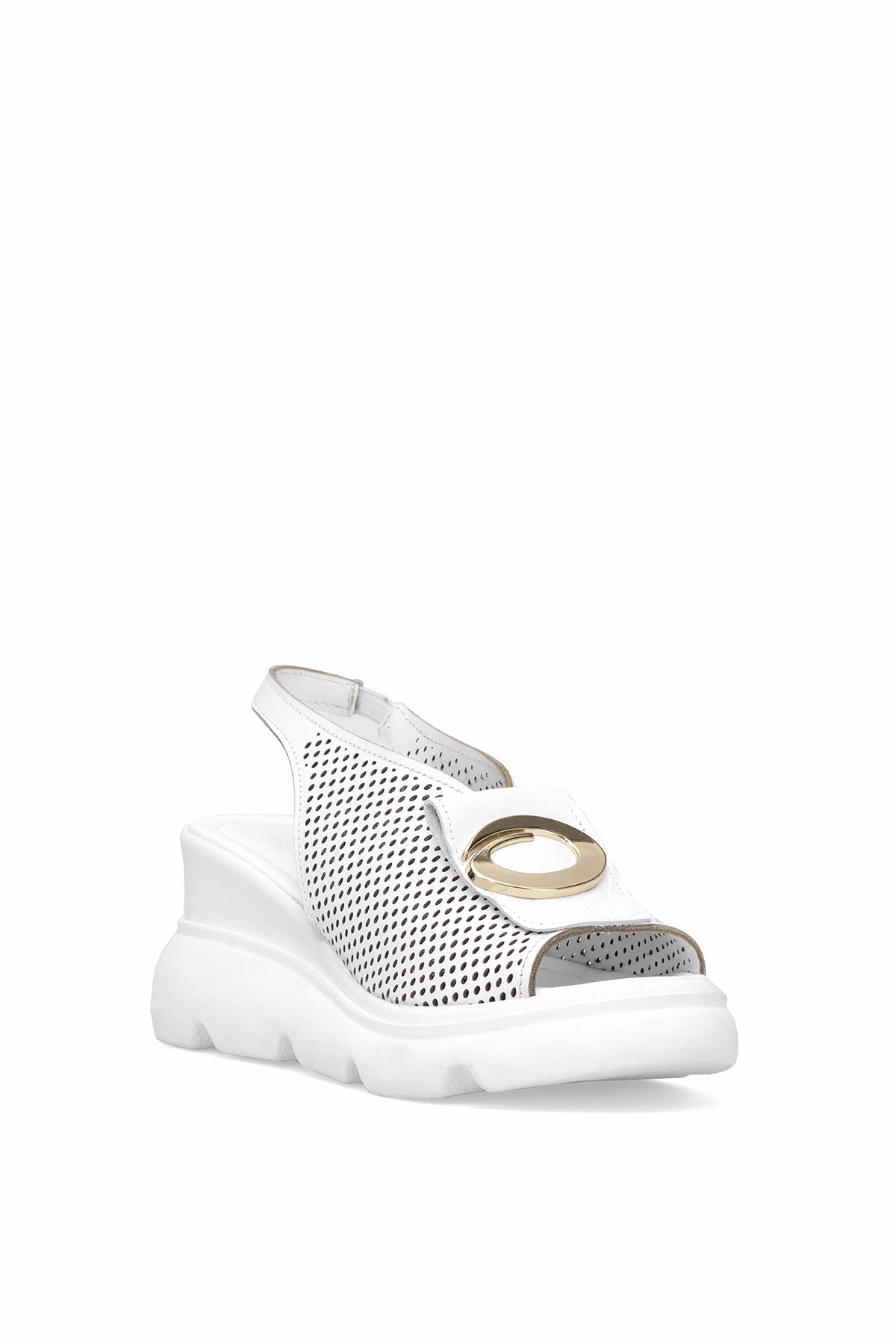 Elit Zeyn 8067 Kadın Hakiki Deri Dolgu Topuk Sandalet Beyaz - Görsel 3