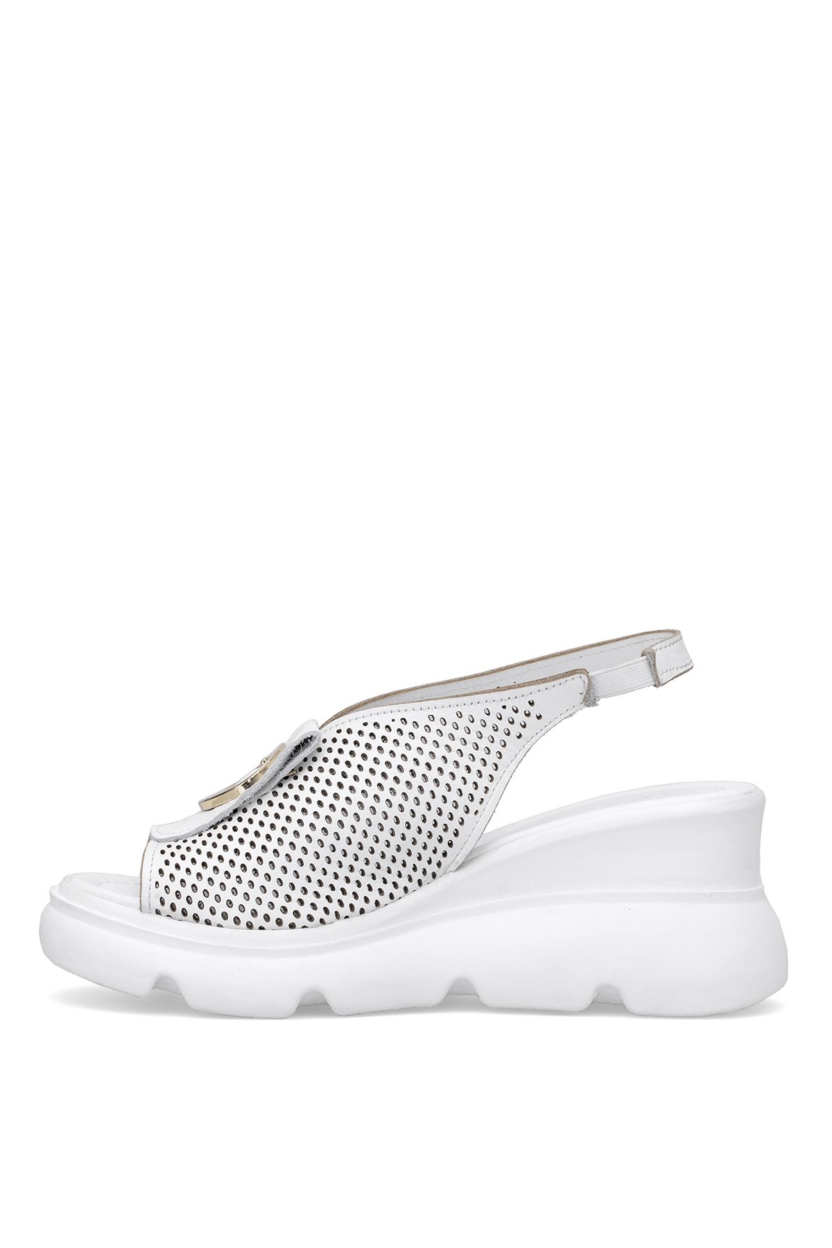 Elit Zeyn 8067 Kadın Hakiki Deri Dolgu Topuk Sandalet Beyaz - Görsel 4