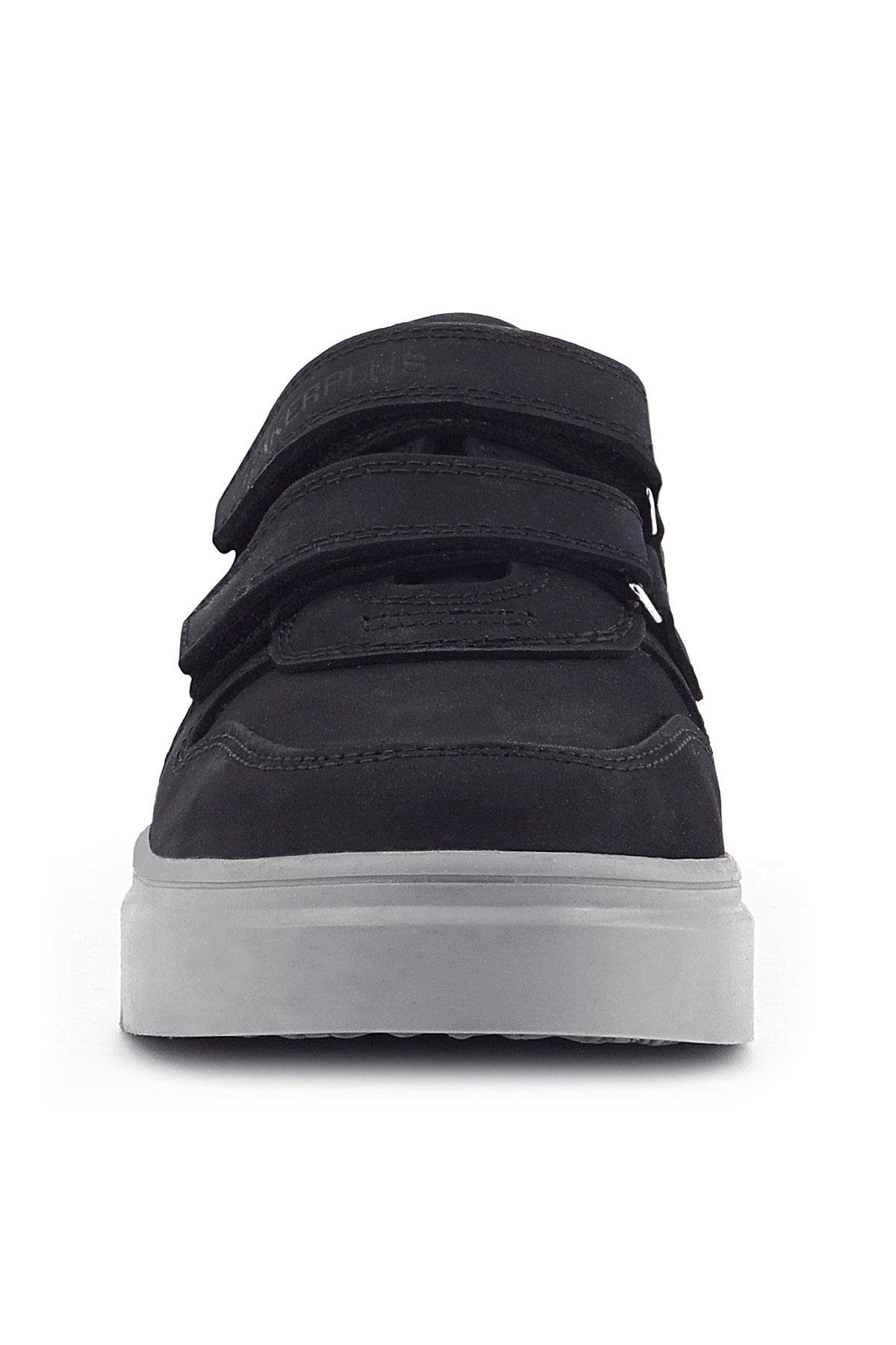 Hakiki Deri Siyah Nubuk Gri Cırtlı Erkek Çocuk Sneaker - Görsel 4