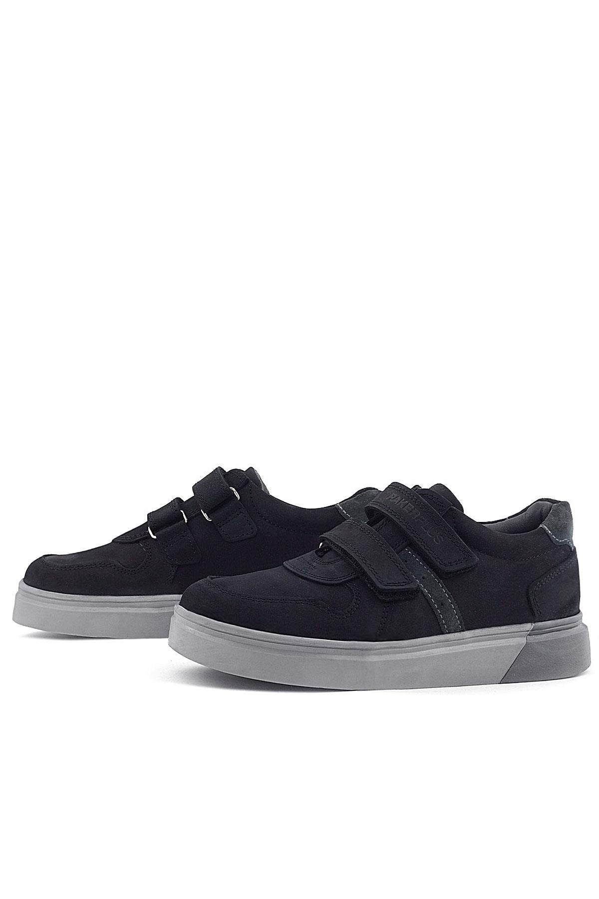 Hakiki Deri Siyah Nubuk Gri Cırtlı Erkek Çocuk Sneaker - Görsel 6