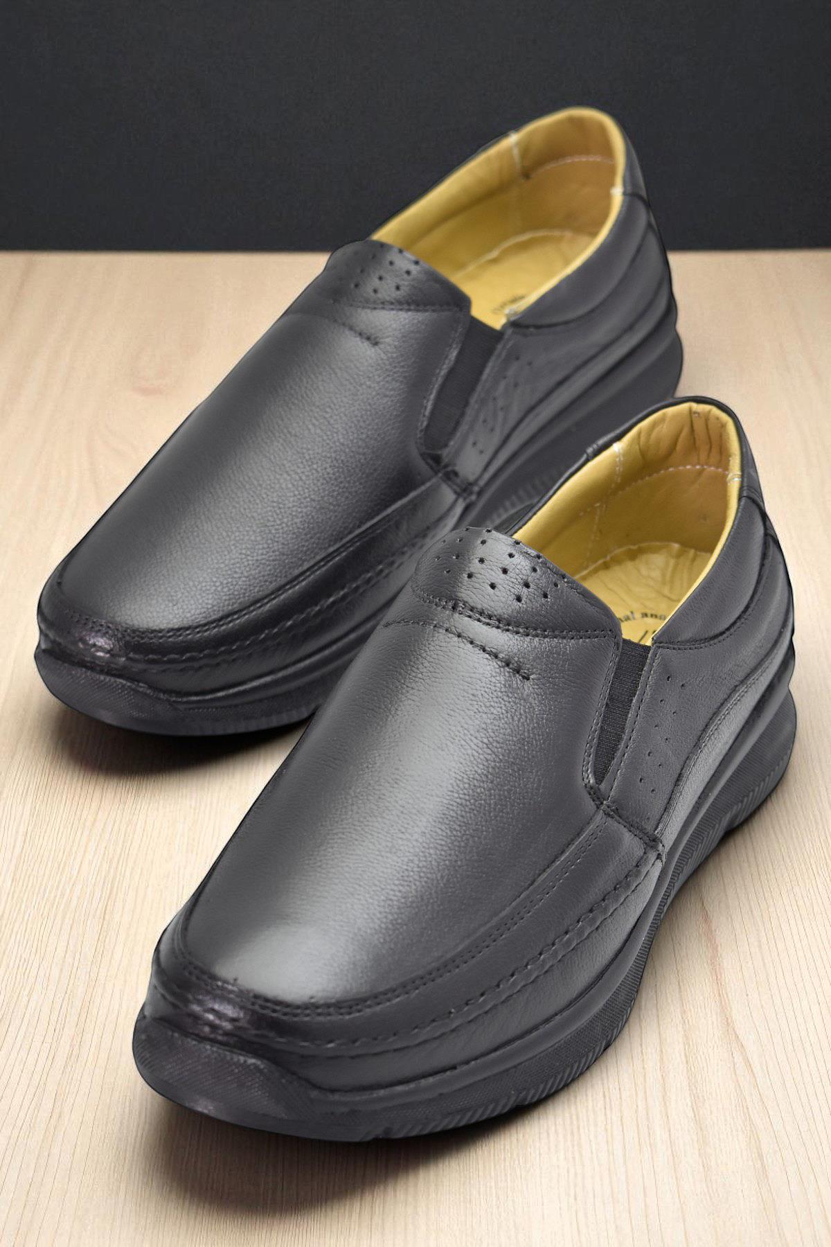 TAB5884 Ortopedik Taban Siyah Hakiki Deri Erkek Ayakkabı Mevsimlik - Görsel 2