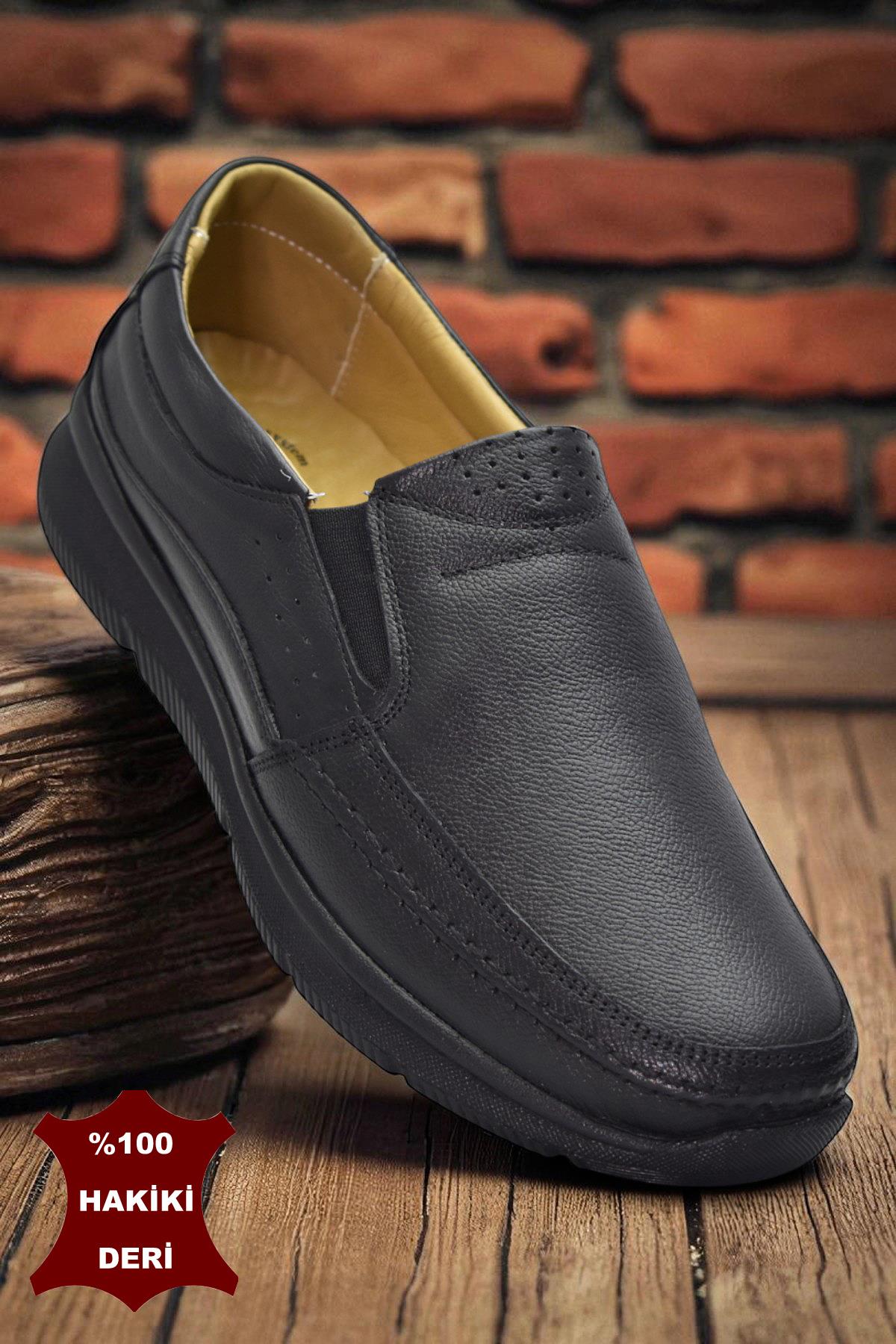 TAB5884 Ortopedik Taban Siyah Hakiki Deri Erkek Ayakkabı Mevsimlik - Görsel 3