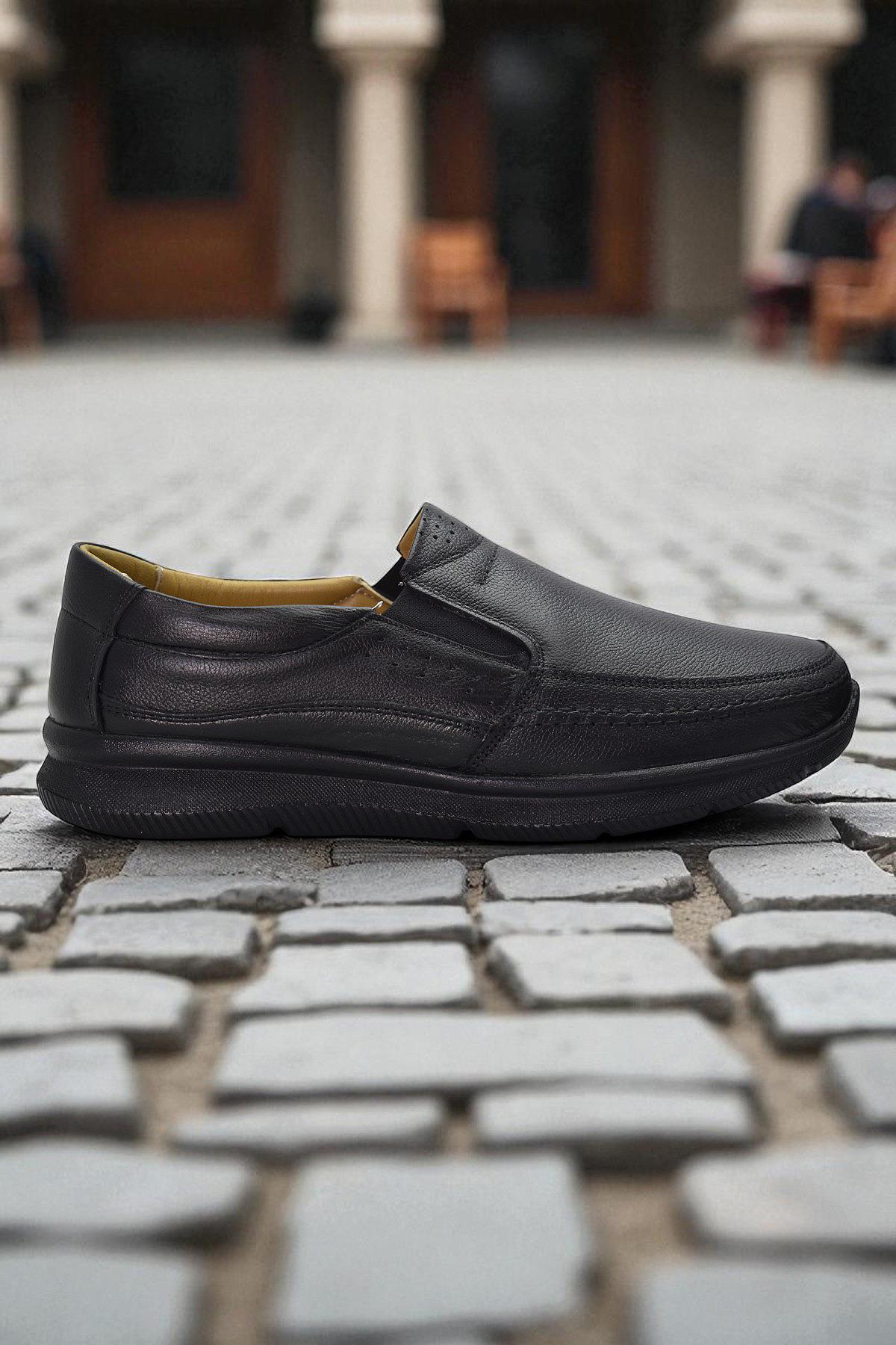 TAB5884 Ortopedik Taban Siyah Hakiki Deri Erkek Ayakkabı Mevsimlik - Görsel 4