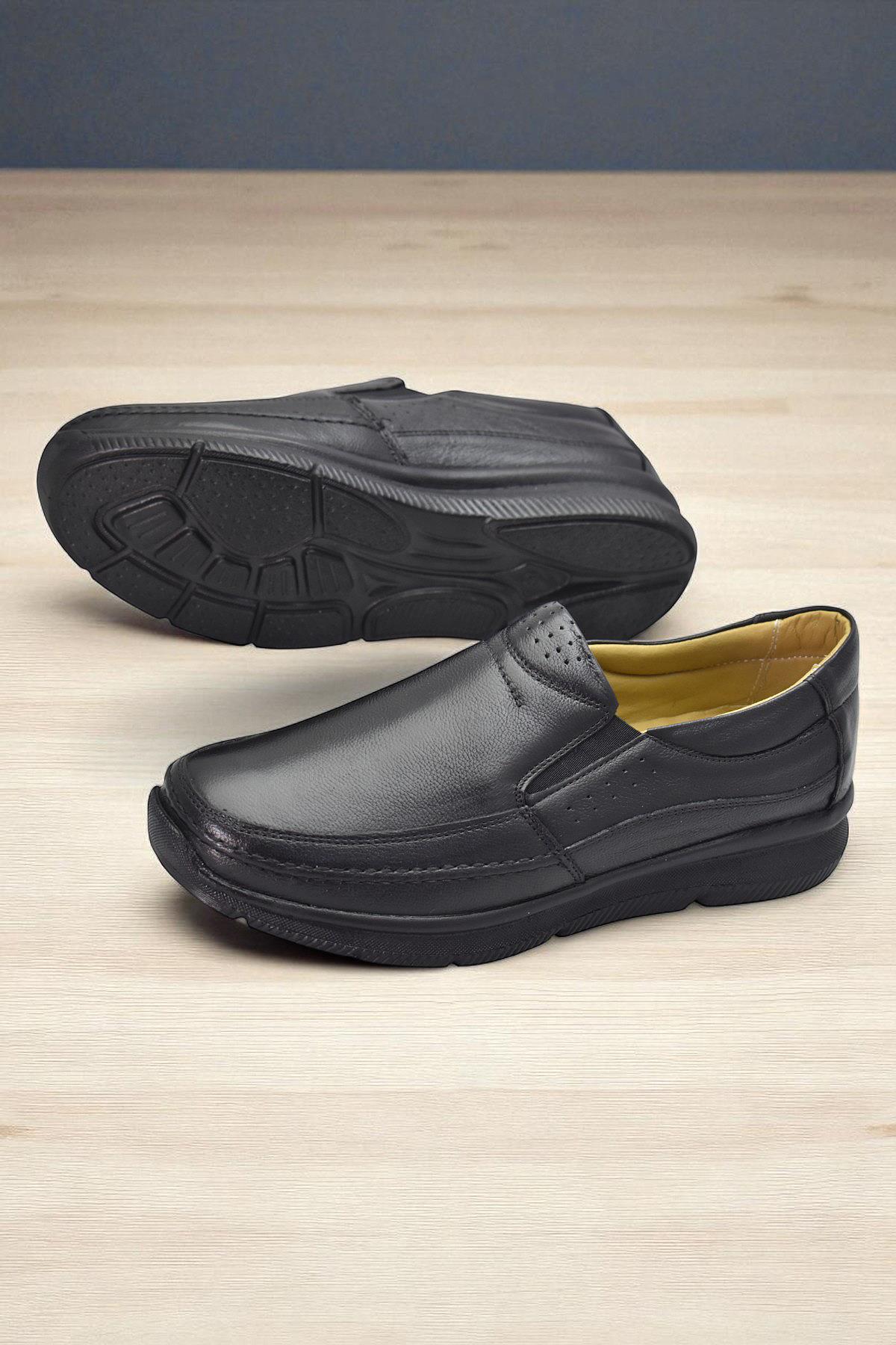TAB5884 Ortopedik Taban Siyah Hakiki Deri Erkek Ayakkabı Mevsimlik - Görsel 5