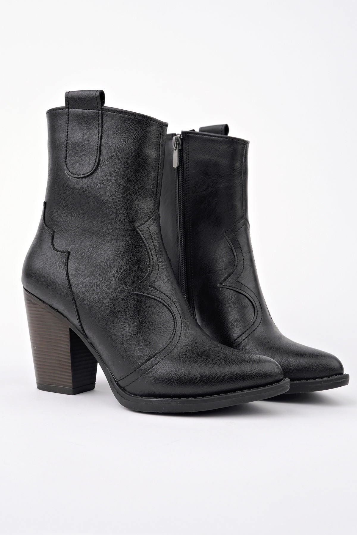 WESTON Sivri Burun Dikiş Detaylı Fermuarlı Kalın Topuklu Kovboy Kadın Bot - Görsel 3