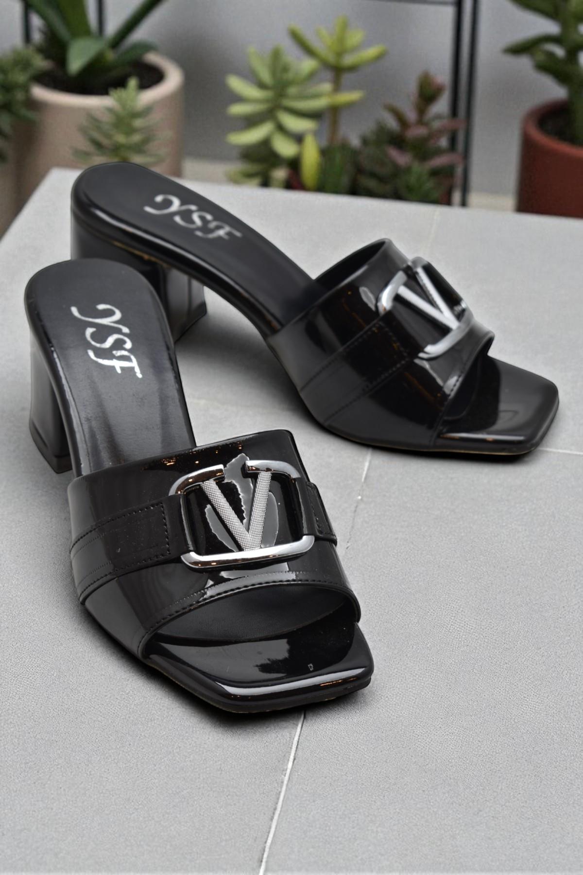 200V Düz Model 5cm Kadın Topuklu Terlik Ayakkabı Düğün Nişan Abiye - Görsel 2