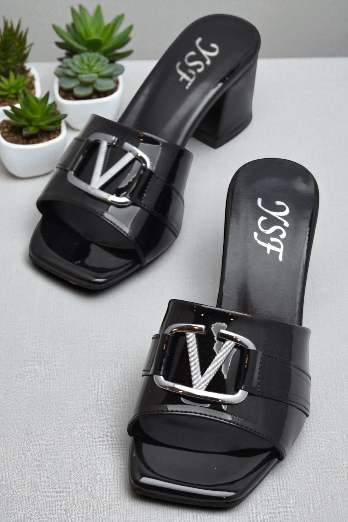 200V Düz Model 5cm Kadın Topuklu Terlik Ayakkabı Düğün Nişan Abiye - Görsel 3