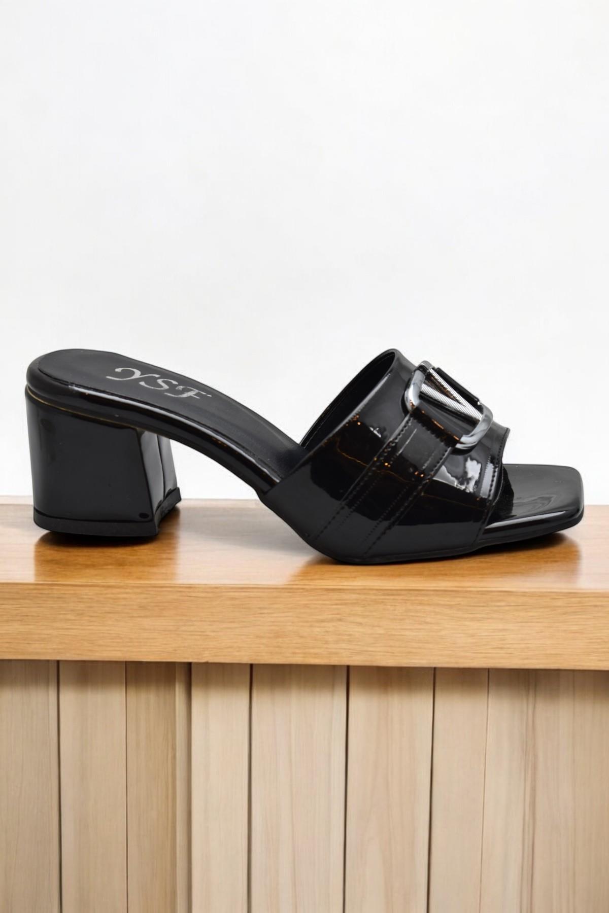 200V Düz Model 5cm Kadın Topuklu Terlik Ayakkabı Düğün Nişan Abiye - Görsel 4