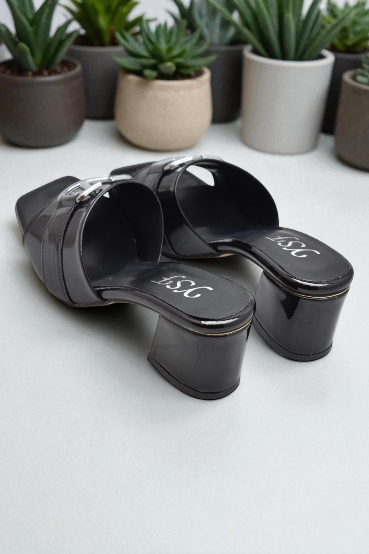 200V Düz Model 5cm Kadın Topuklu Terlik Ayakkabı Düğün Nişan Abiye - Görsel 5