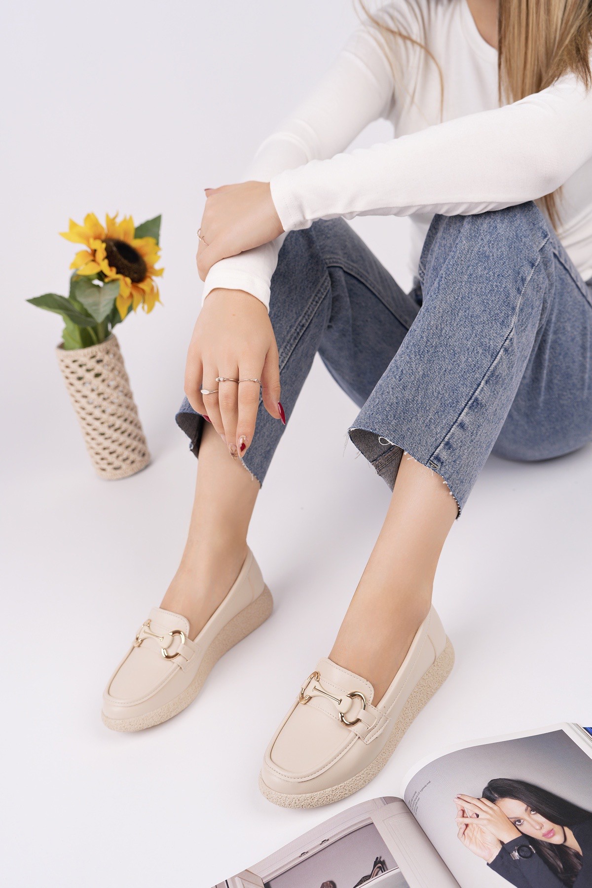 POLARA Kalın Taban Toka Detaylı Kadın Günlük Loafer Ayakkabı - Görsel 4