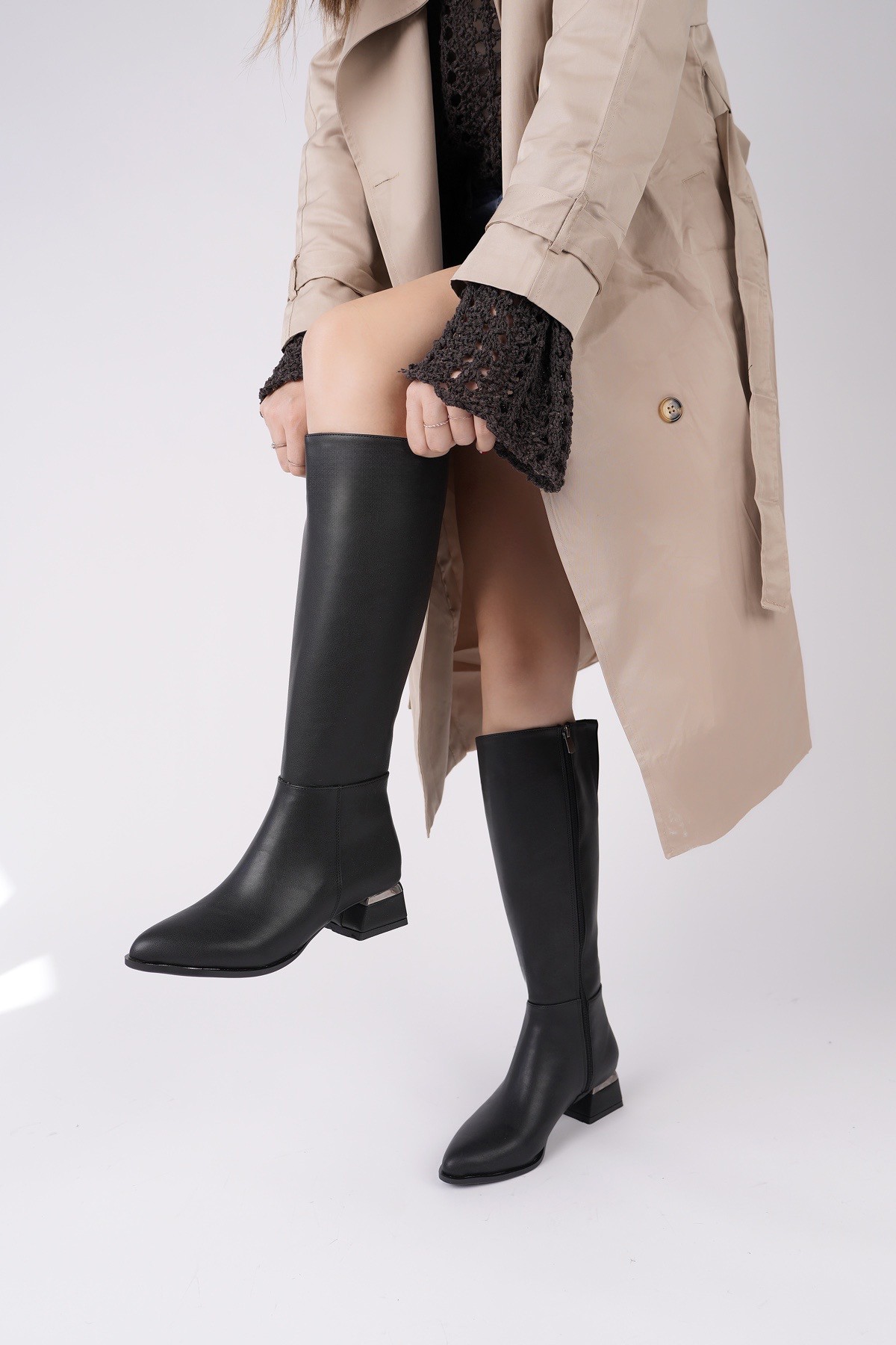 Muggo COLLİE Sivri Burun Yandan Fermuarlı Topuklu Kadın Çizme - Görsel 2