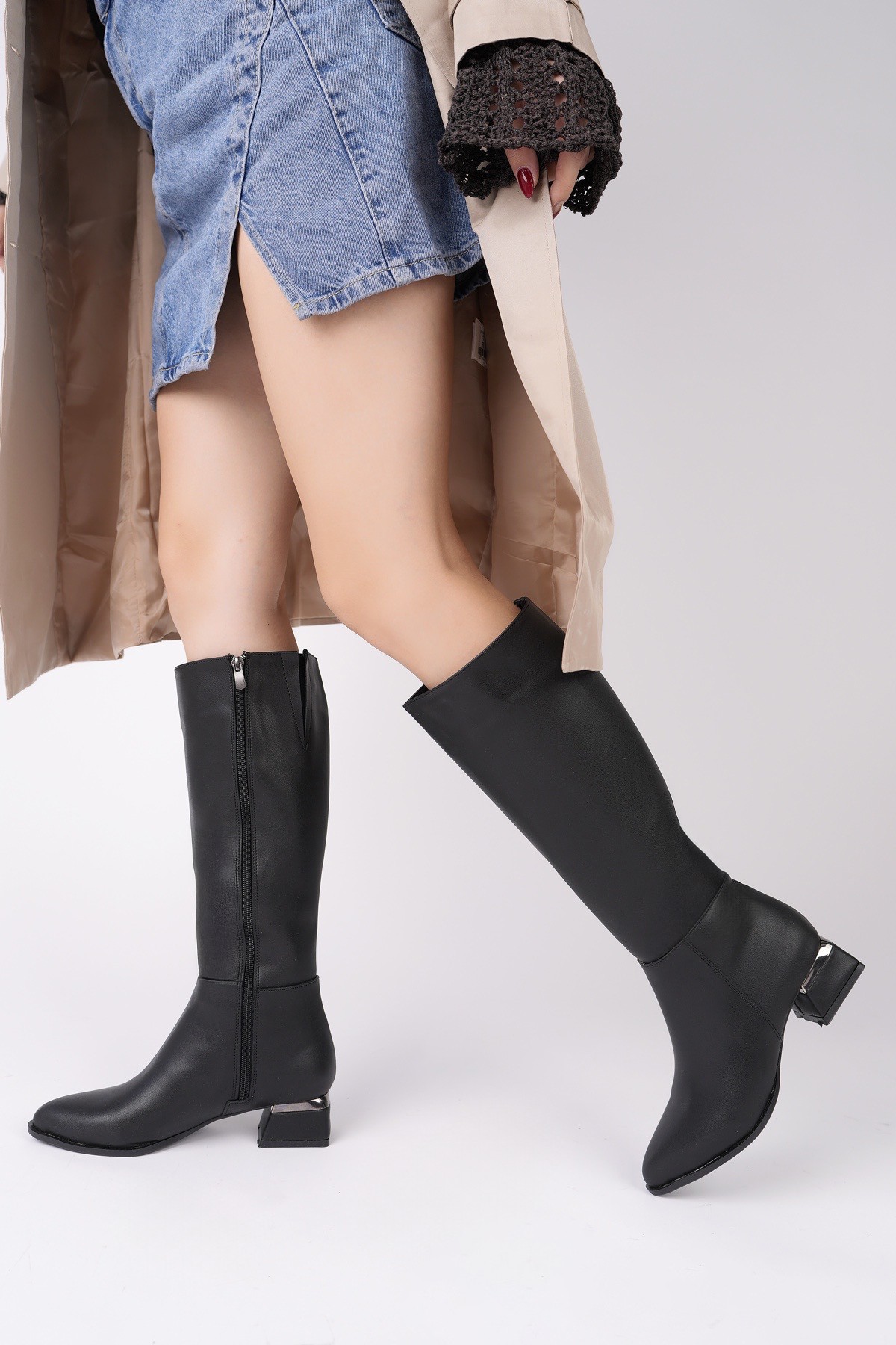 Muggo COLLİE Sivri Burun Yandan Fermuarlı Topuklu Kadın Çizme - Görsel 7