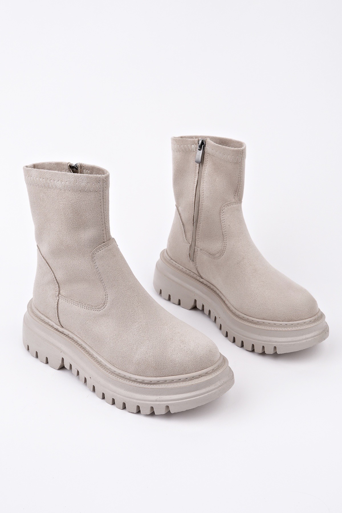 SUEVA Süet Kalın Taban Fermuarlı Kadın Bot - Görsel 6