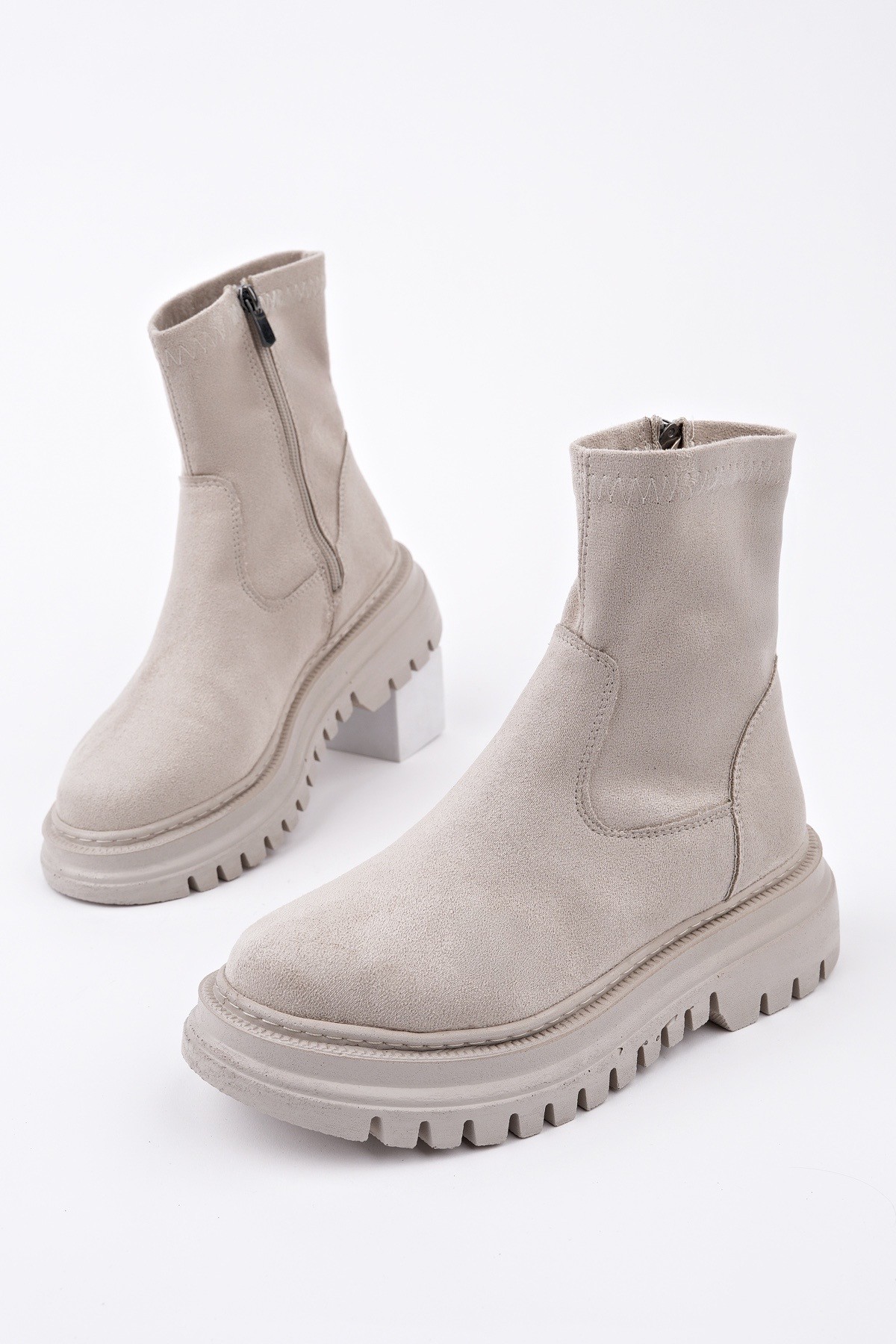 SUEVA Süet Kalın Taban Fermuarlı Kadın Bot - Görsel 7