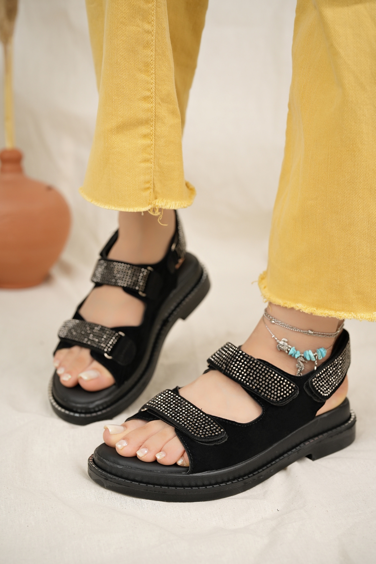 Valeria Anatomik Ortopedik Taşlı Günlük Kadın Sandalet - Görsel 2