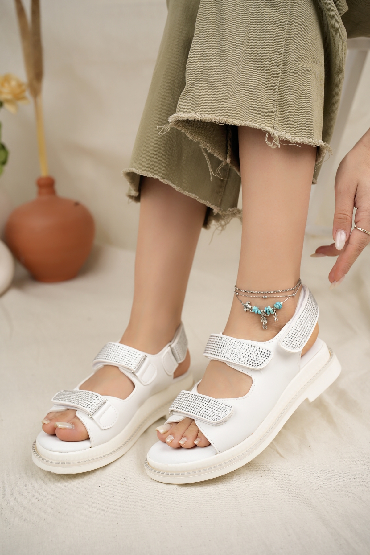 Valeria Anatomik Ortopedik Taşlı Günlük Kadın Sandalet - Görsel 3