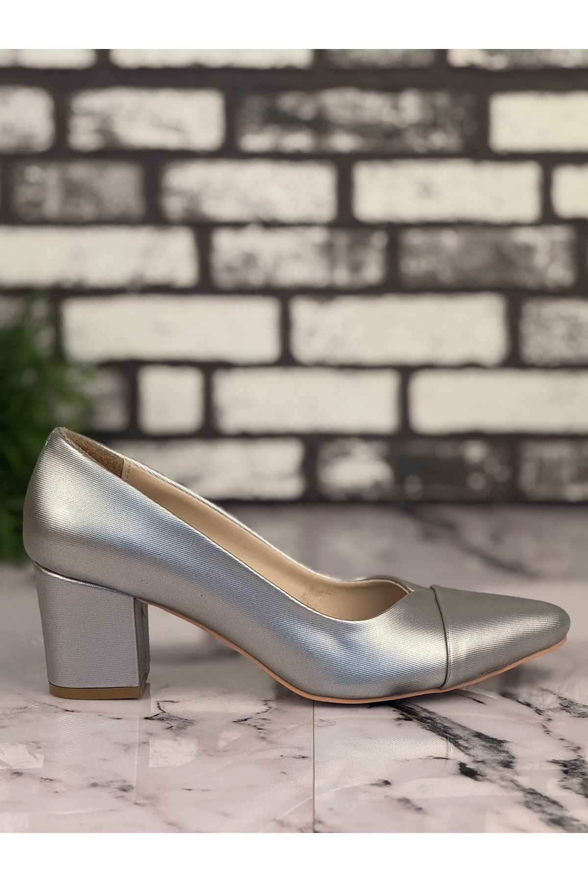 B13 Stiletto Topuklu Zarif Şık Kadın Ayakkabı Gri - Görsel 2