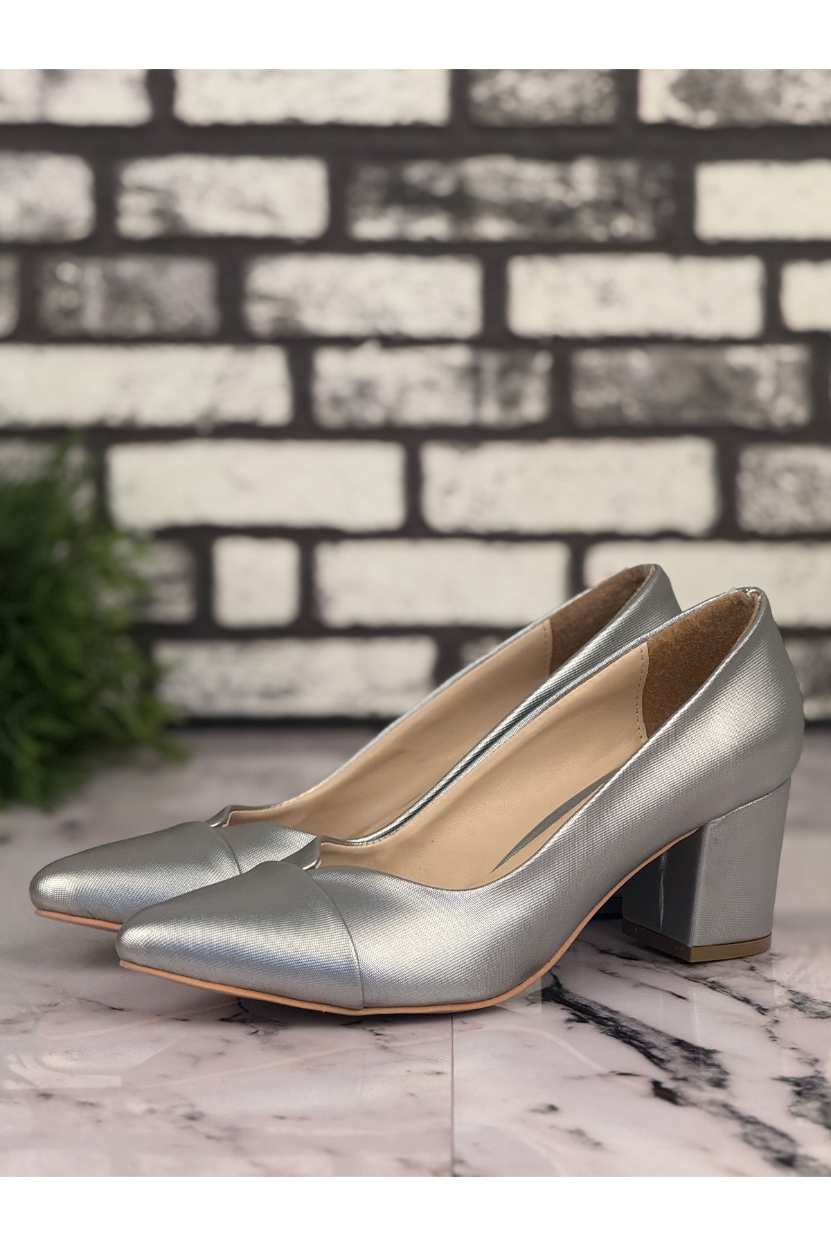 B13 Stiletto Topuklu Zarif Şık Kadın Ayakkabı Gri - Görsel 3