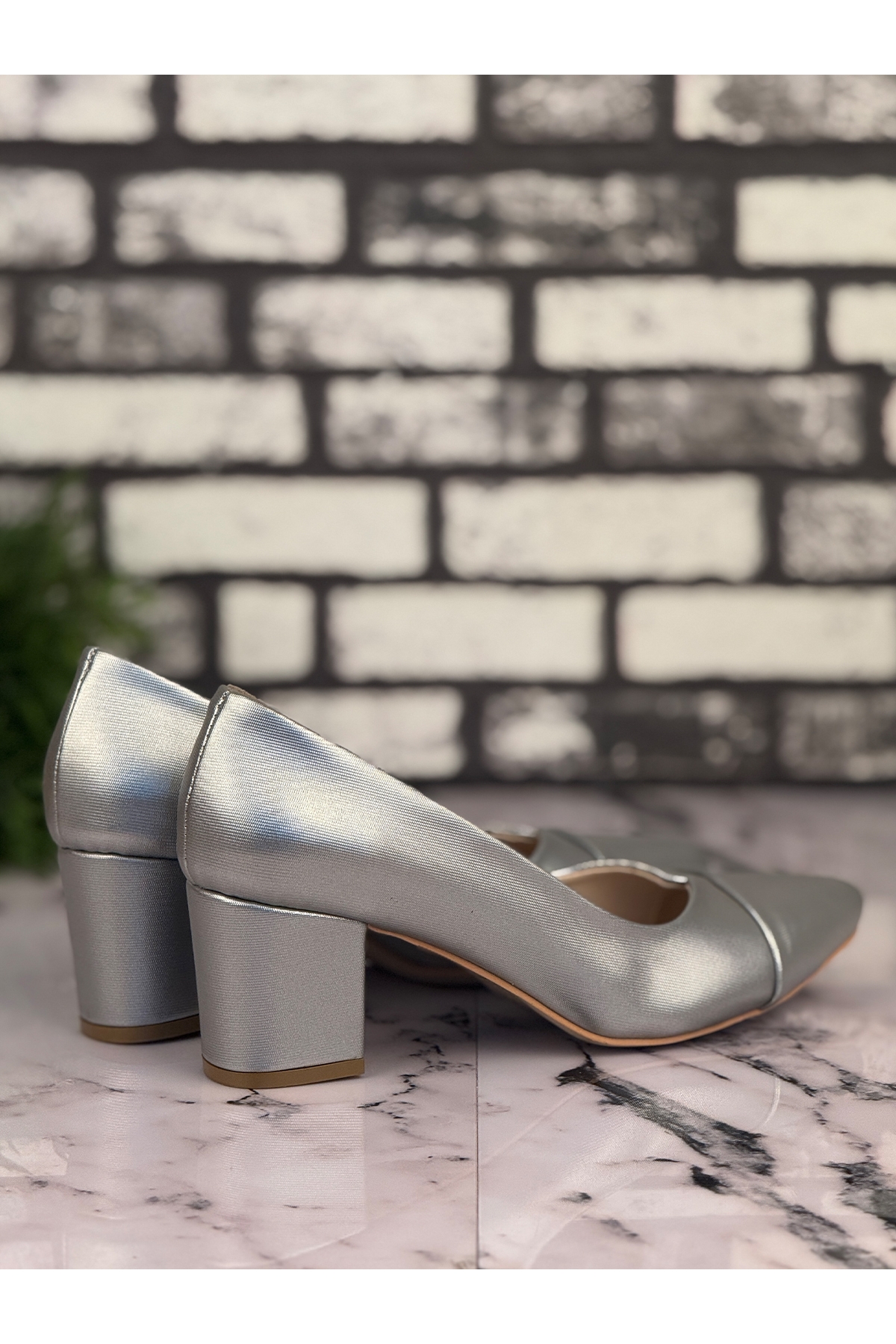 B13 Stiletto Topuklu Zarif Şık Kadın Ayakkabı Gri - Görsel 4