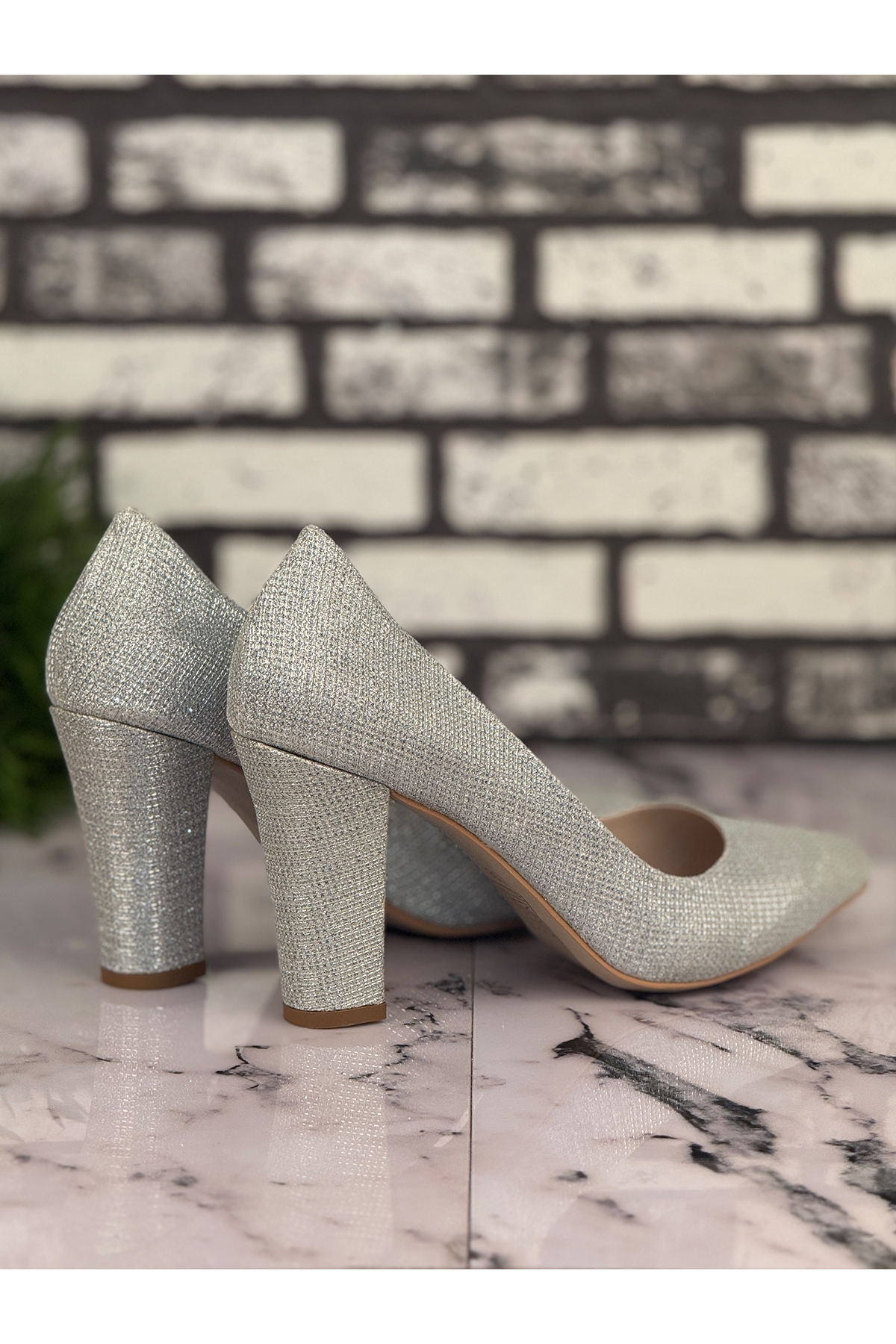 B06 Stiletto Topuklu Zarif Şık Kadın Ayakkabı Gri - Görsel 4