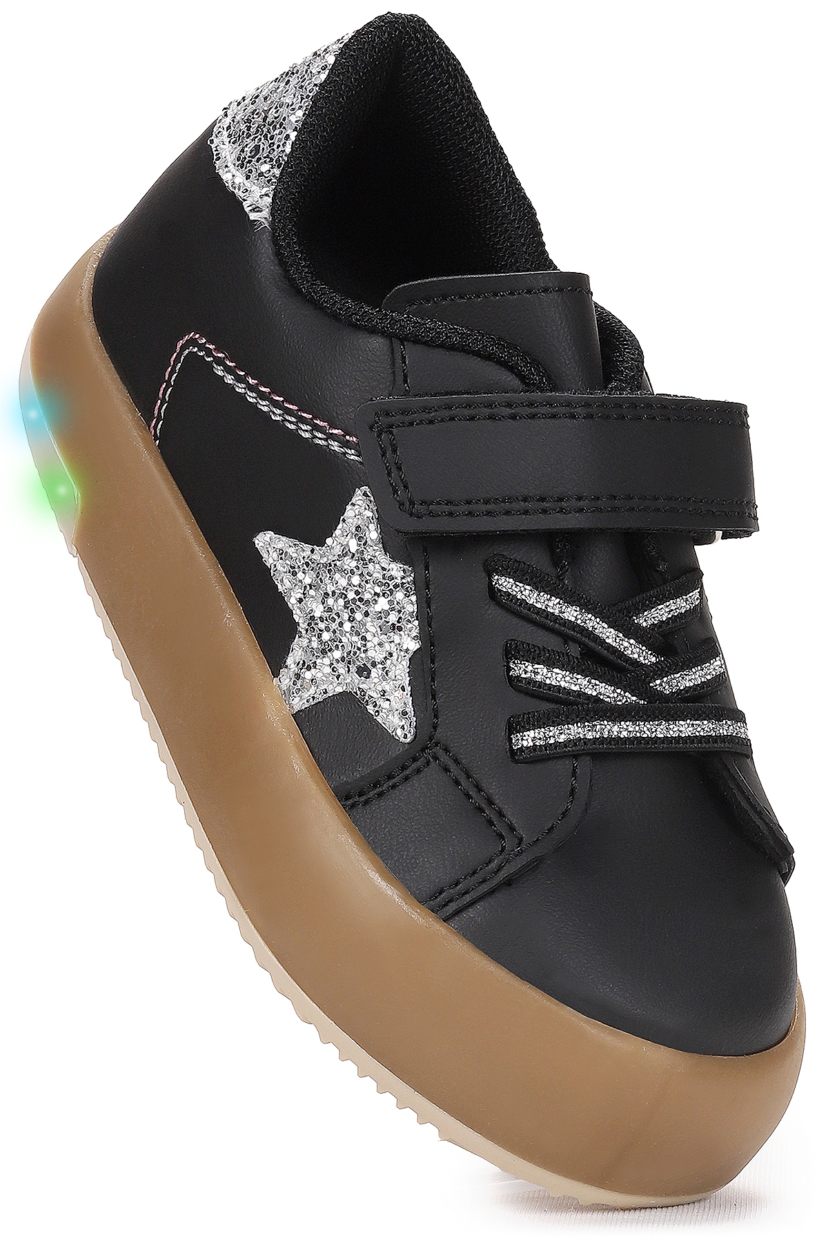 Rena Günlük Cırtlı Işıklı Kız Bebek Spor Ayakkabı Siyah - Gümüş - Görsel 4