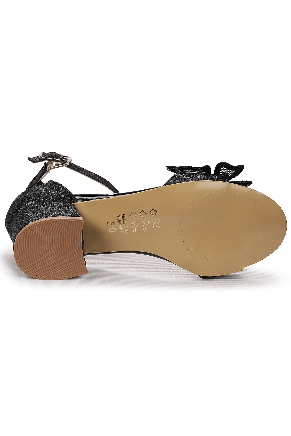 Zete Kum Simli Kız Çocuk 4 Cm Topuklu Sandalet Abiye Ayakkabı Siyah - Görsel 6