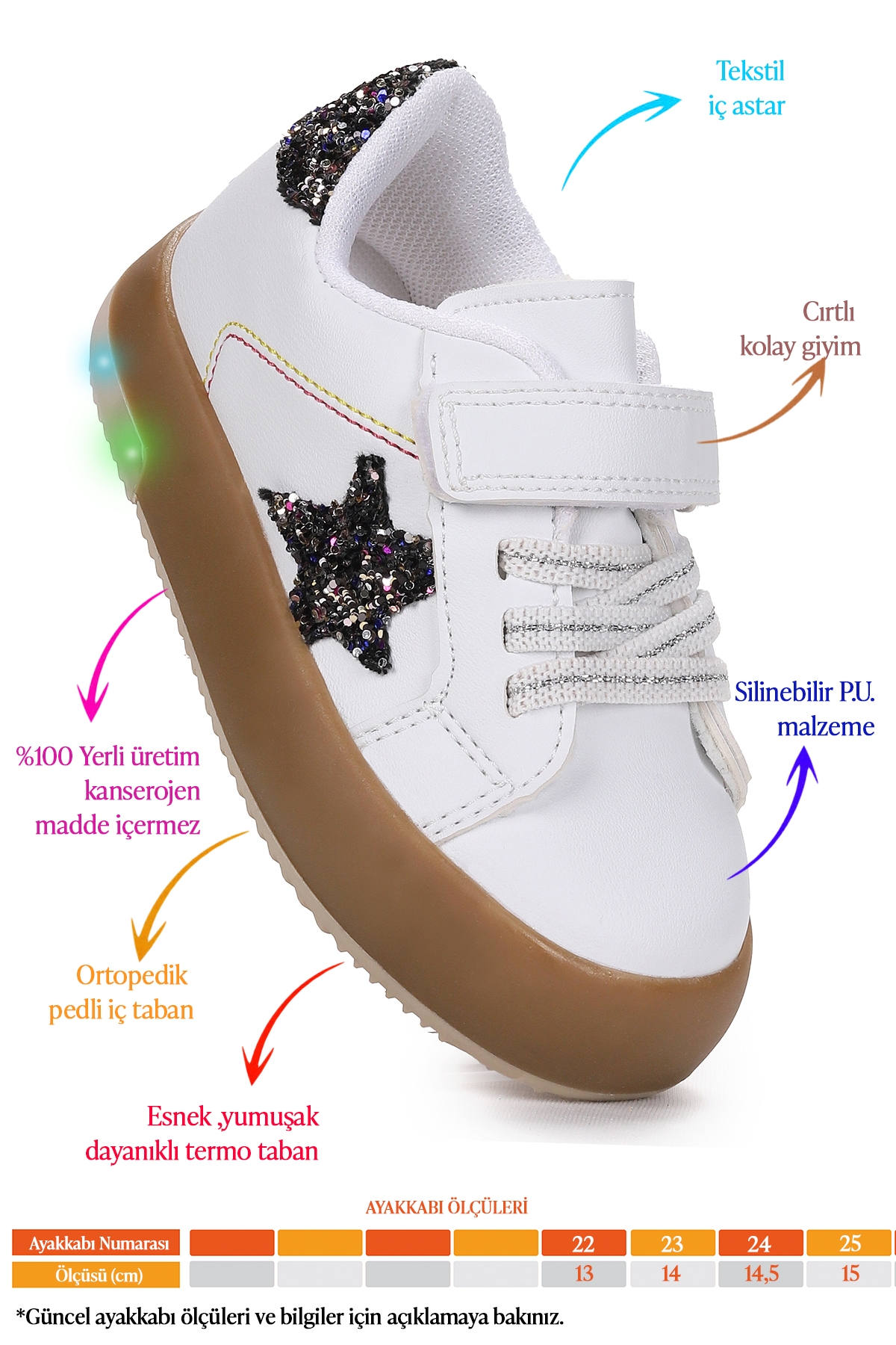 Rena Günlük Cırtlı Işıklı Kız Bebek Spor Ayakkabı Beyaz - Platin - Görsel 3