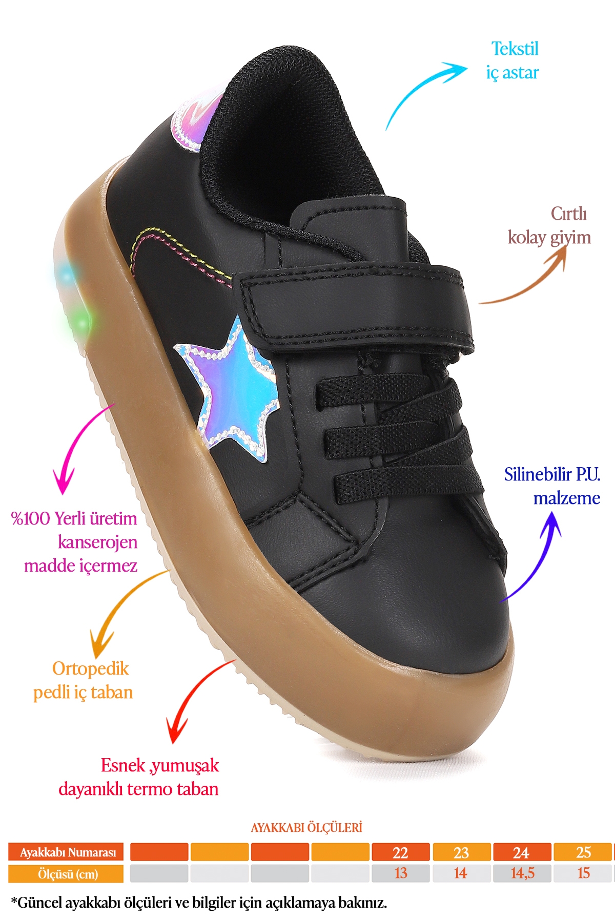 Rena Günlük Cırtlı Işıklı Kız Bebek Spor Ayakkabı Siyah - Görsel 3