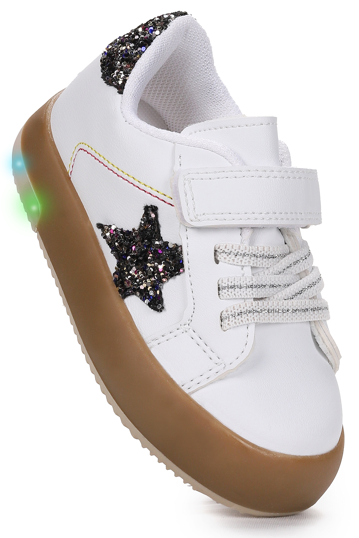 Rena Günlük Cırtlı Işıklı Kız Bebek Spor Ayakkabı Beyaz - Platin - Görsel 4