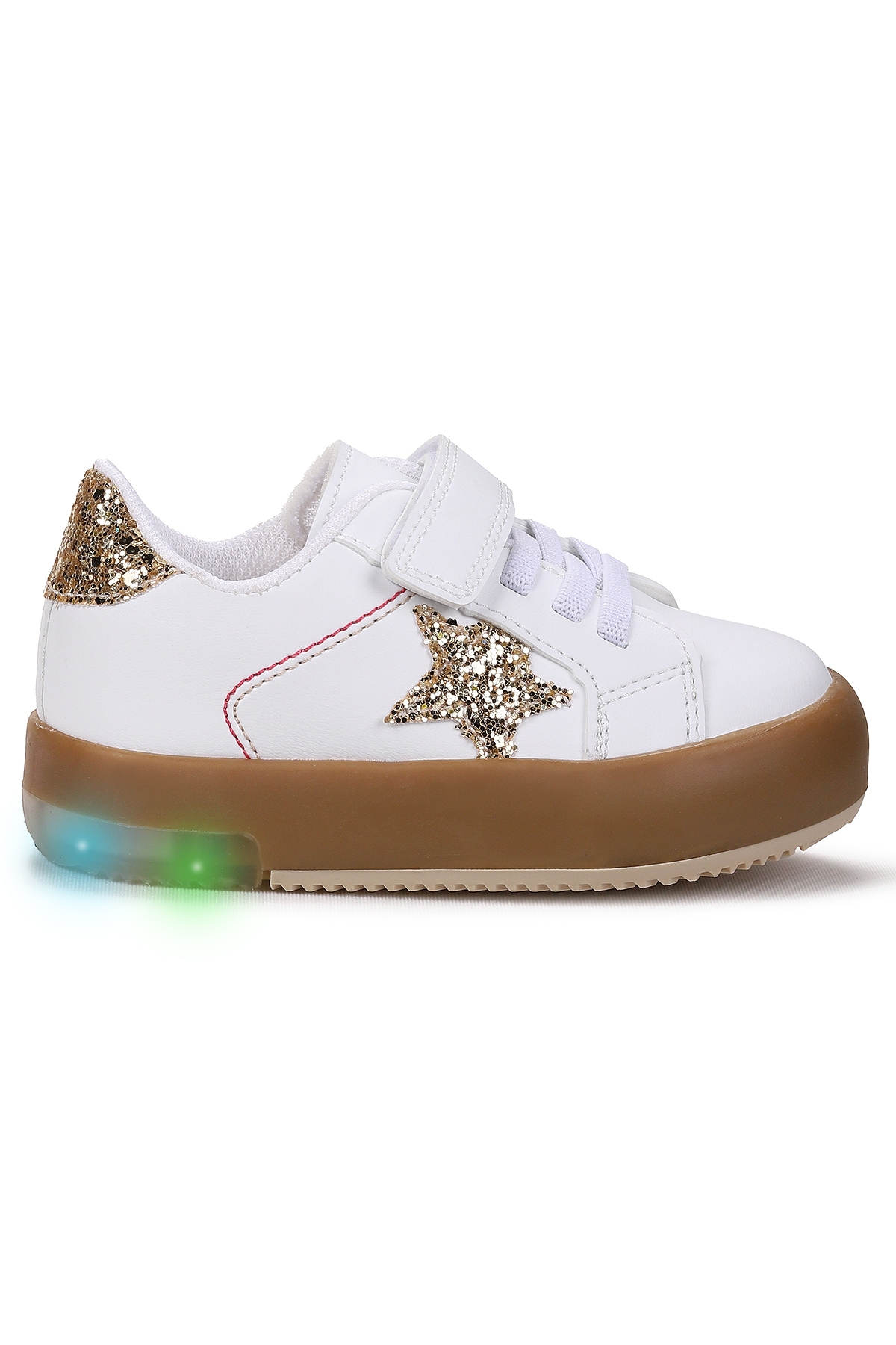 Rena Günlük Cırtlı Işıklı Kız Bebek Spor Ayakkabı Beyaz - Altın - Görsel 2