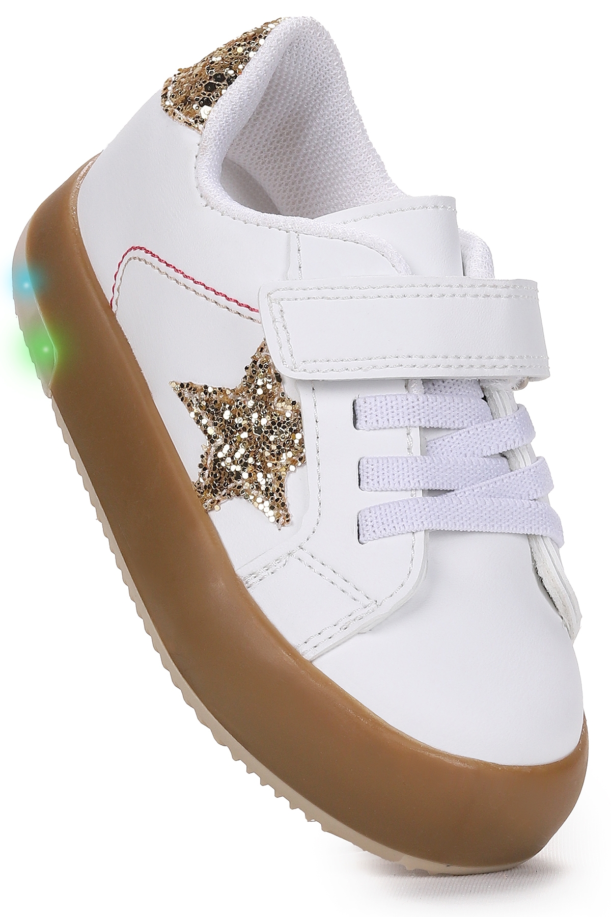 Rena Günlük Cırtlı Işıklı Kız Bebek Spor Ayakkabı Beyaz - Altın - Görsel 4