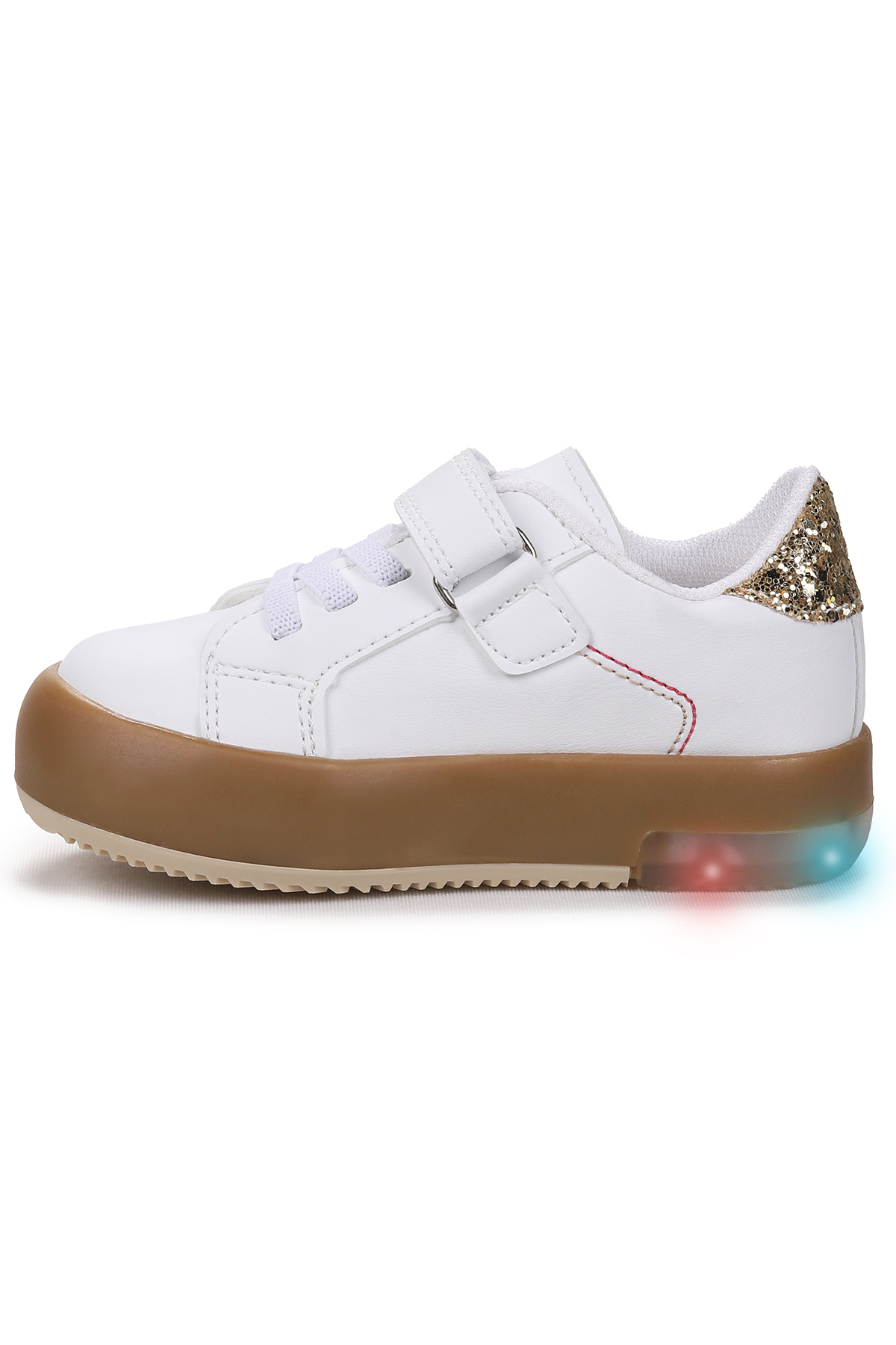 Rena Günlük Cırtlı Işıklı Kız Bebek Spor Ayakkabı Beyaz - Altın - Görsel 5