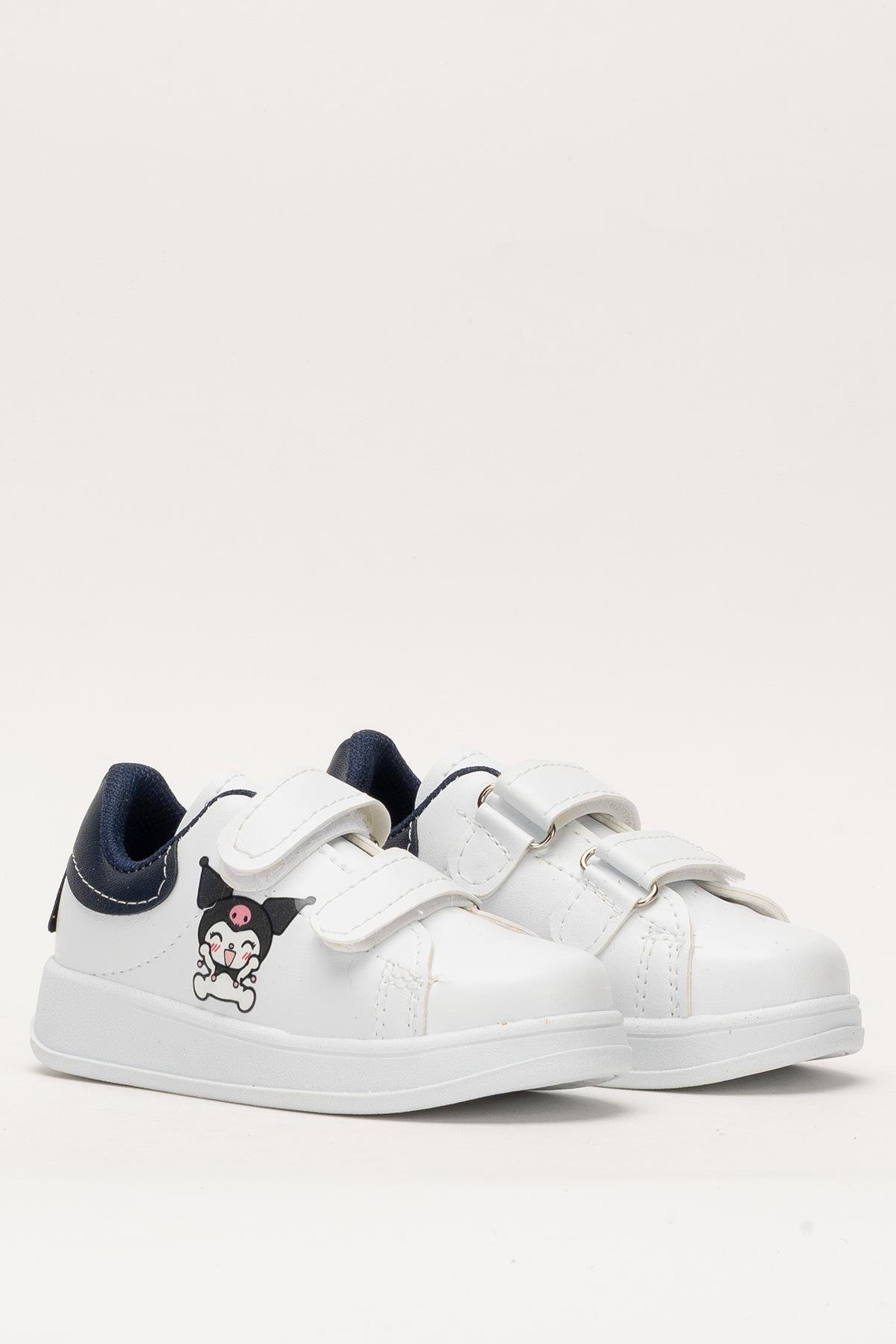 Çocuk Kuromi Baskılı Cırtlı Unisex Spor Ayakkabı BEYAZ - LACİVERT - Görsel 4